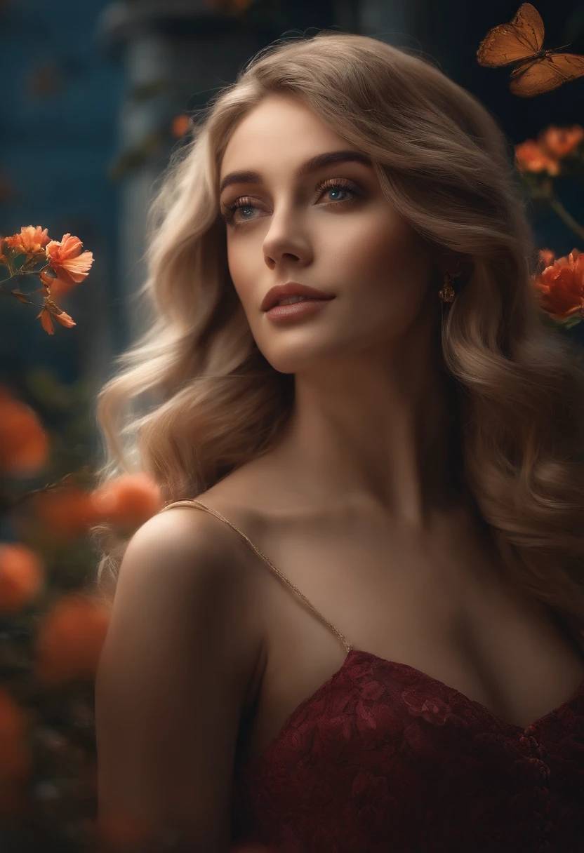 master part, best quality,, 1girl, (colorido),(olhos bonitos finamente detalhados e rosto detalhado),Cinematic lighting,tiro de busto,extremamente detalhado CG unidade 8k papel de parede,cabelos brancos,sozinho,sorrir,saia intrincada,((flying petal)),(Prado florido), heaven, Nublado_heaven, Building, luar, lua, Noite, (tema escuro:1.3), Luz, fantasia,