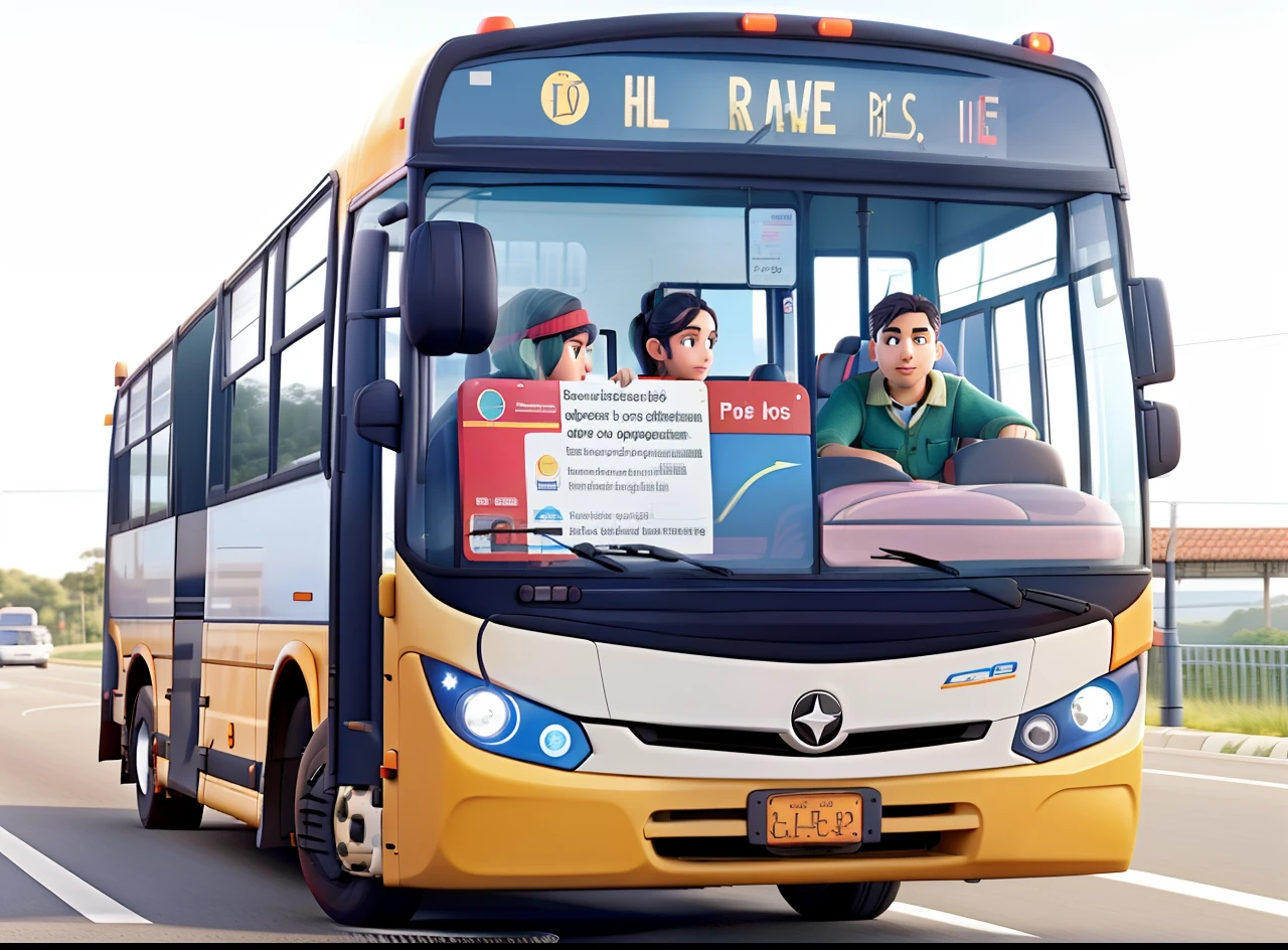 A bus on the road with the driver driving and full of passengers, e varias pessoas esperando