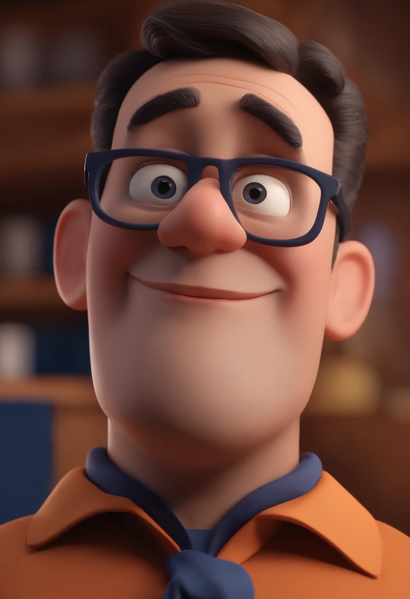 Cartoon character of a man with black glasses and a blue shirt, animation character, Caractere estilizado, animation style rendering, 3D estilizado, Arnold Maya render, 3 d render stylized, toon render keyshot, Personagem 3D, Personagem 3D, 3d rendering stylized, 3 d character render, personagem de desenho animado, Personagem de close up, Pose de personagem,  (Estilo Pixar) (master part:1.2) (Bokeh) (best quality) (pele detalhada) (textura detalhada) (8k) (argila) (Cinematic lighting) (foco nítido
