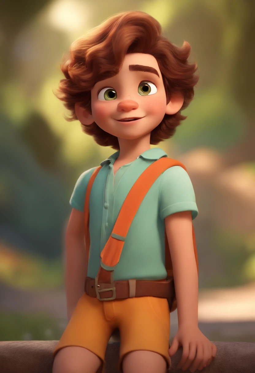 Image of a boy for a story in a YouTube video in Pixar format, He's the little allabester, He's the class leader, He's outgoing, Playful and gets up for a lot of things, cabelo curto