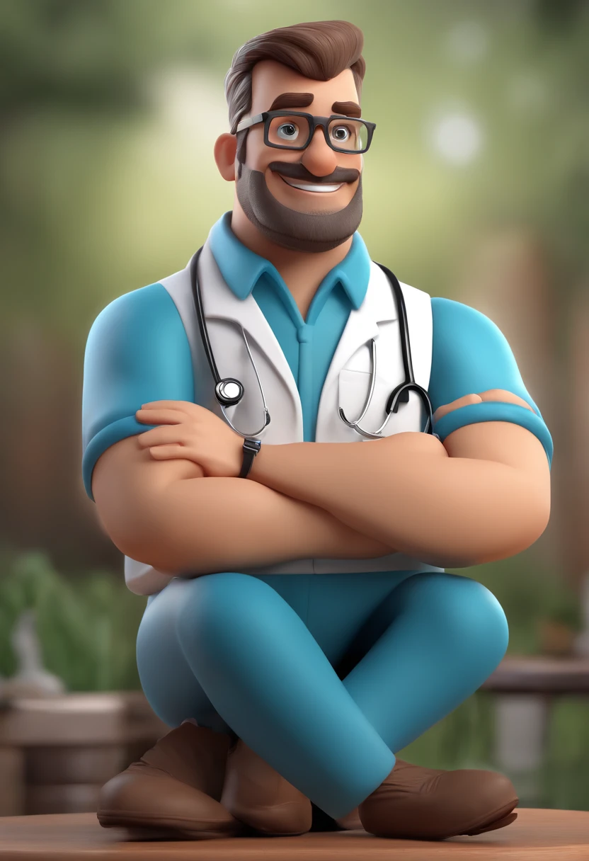 Cartoon character of a man wearing black glasses and a blue shirt, Cheerful Doctor, dedo indicador maior, surgical glove, Consulting Behind, um personagem animado, Caractere estilizado, animation style rendering, 3D estilizado, Arnold Maya render, 3 d render stylized, toon render keyshot, Personagem 3D, Personagem 3D, 3d rendering stylized, 3 d character render, personagem de desenho animado, Personagem de close up,
