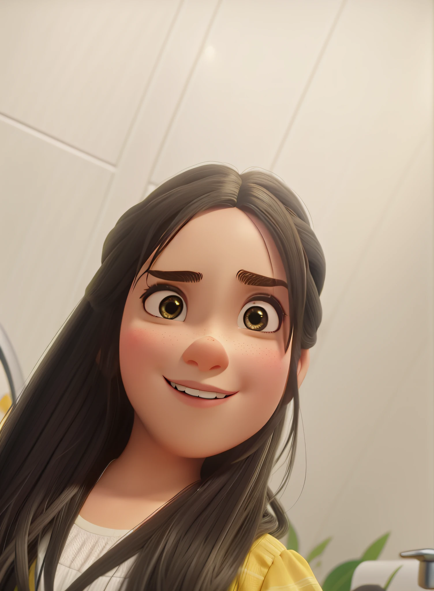 Uma garota de 13 anos de cabelo liso e olhos castanho no estilo pisney pixar, alta qualidade, best quality