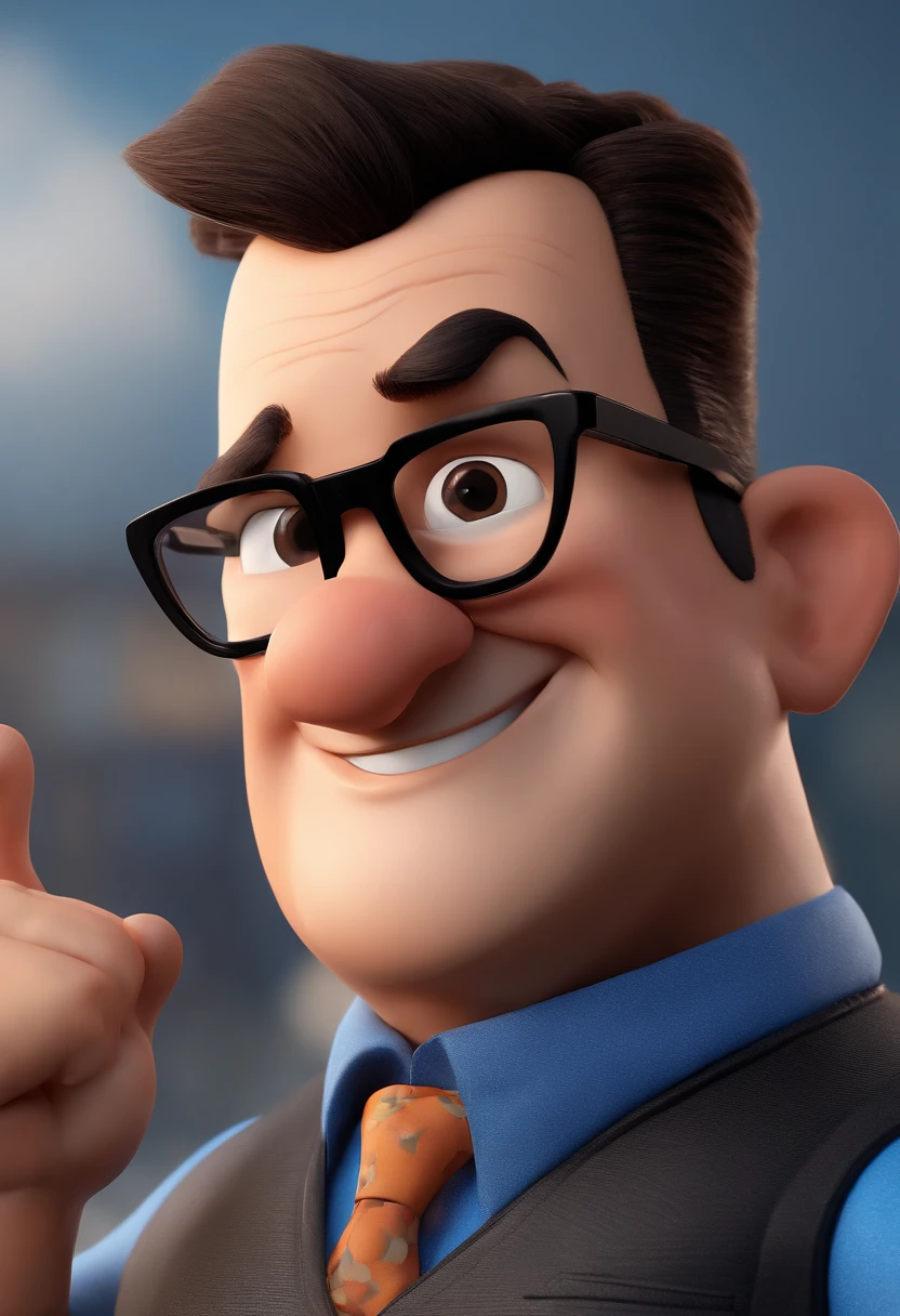 Cartoon character of a man with black glasses and a blue shirt, animation character, Caractere estilizado, animation style rendering, 3D estilizado, Arnold Maya render, 3 d render stylized, toon render keyshot, Personagem 3D, Personagem 3D, 3d rendering stylized, 3 d character render, personagem de desenho animado, Personagem de close up, Pose de personagem, (Estilo Pixar) (master part:1.2) (Bokeh) (best quality) (pele detalhada) (textura detalhada) (8k) (argila) (Cinematic lighting) (foco nítido