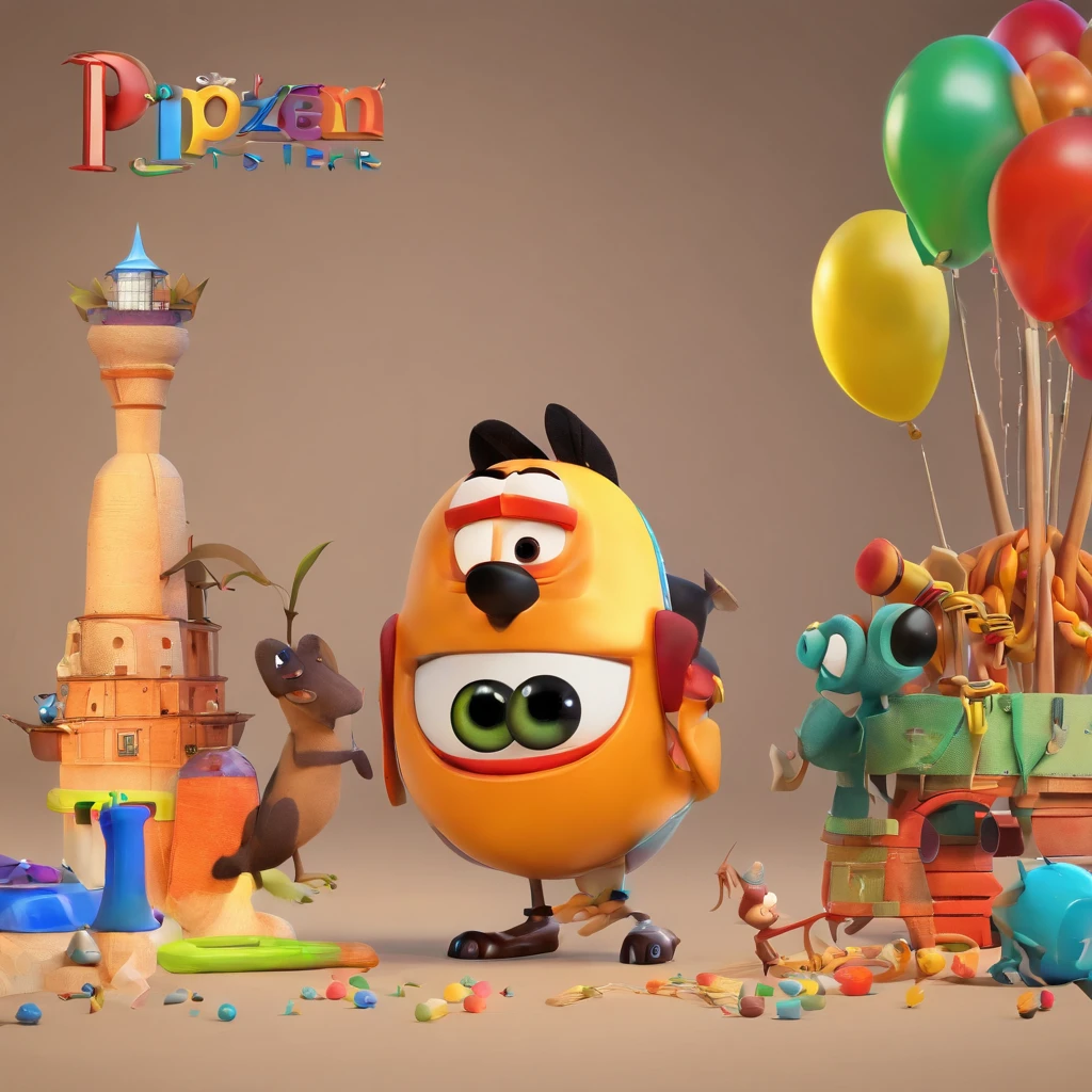 create a 3D Disney Pixar-inspired movie poster, The scene should be in Pixar's signature digital art style, with a caricature image depicting a craftswoman , com cabelos castanhos e longos, apontando para uma faixa escrito "Atelier Jane Passos".
