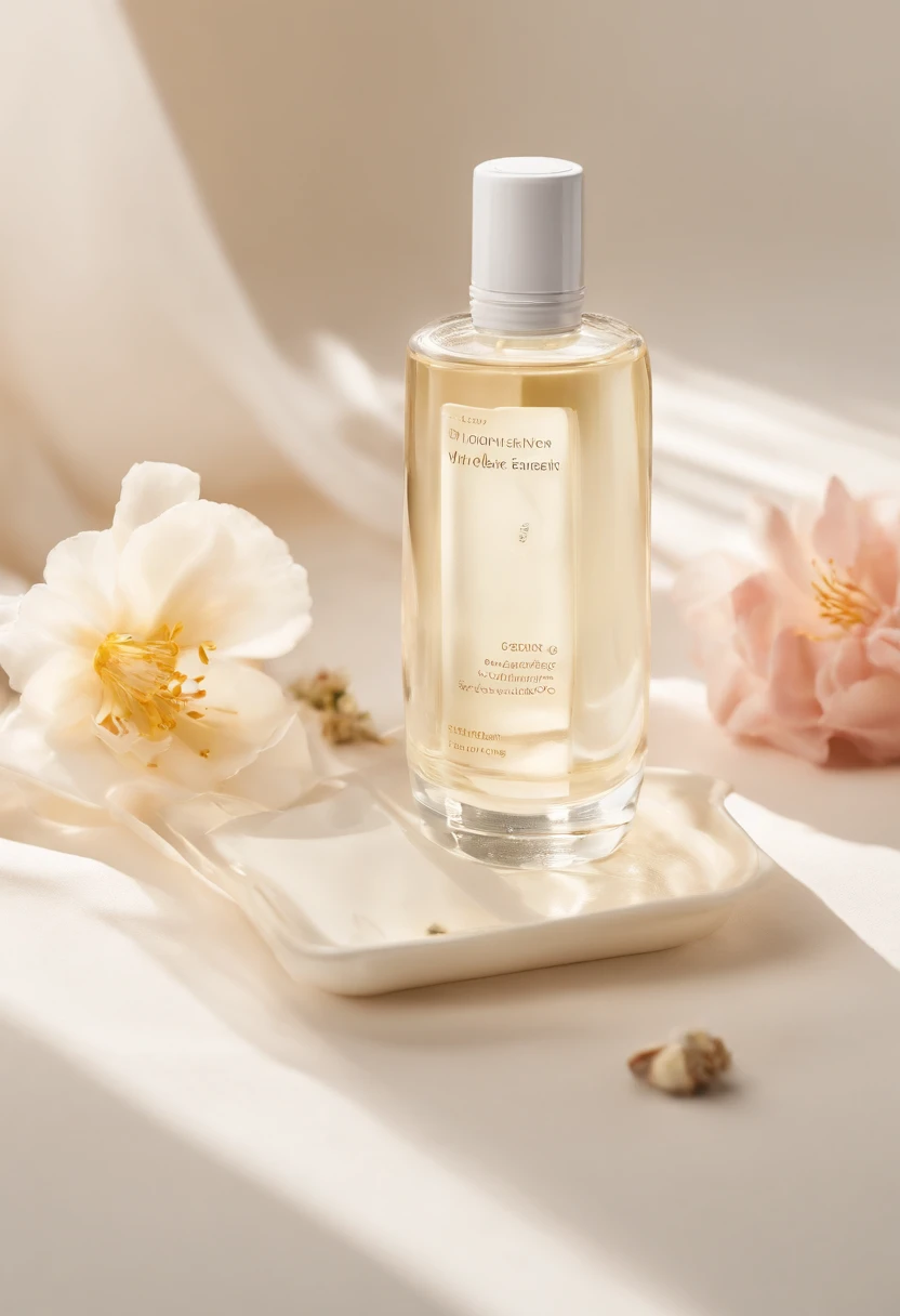 (Best quality,4K,8K,A high resolution,Masterpiece:1.2),Ultra-detailed,(Realistic,Photorealistic,photo-realistic:1.37),One bottle（huangjisoo）Close-up of cleansing oil and selected flowers, Clean face and body skin, Skincare, skin care, Take a picture of your skincare brand, Product photography, professional product shot, products shot, products shot, product display photograph, professional product photo, products shot, Minimalist design, photo product, natural skin tones, Clean gloss, natural skin tones, miniature product photo