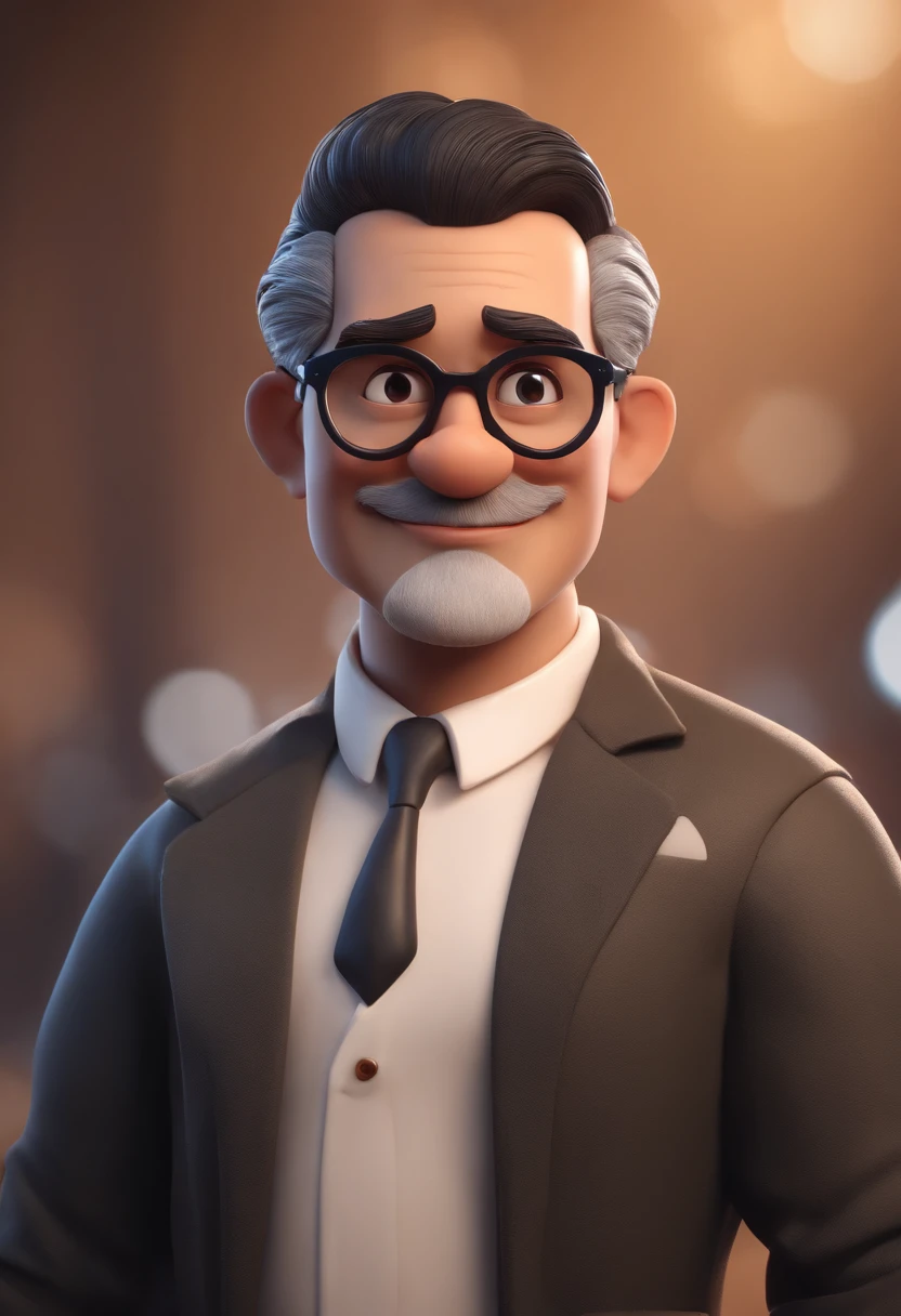 Cartoon character of a man with black glasses, cabelo cacheado marrom escuro e uma camisa azul, animation character, Caractere estilizado, animation style rendering, 3D estilizado, Arnold Maya render, 3 d render stylized, toon render keyshot, Personagem 3D, Personagem 3D, 3d rendering stylized, 3 d character render, personagem de desenho animado, Personagem de close up, Pose de personagem,  (Estilo Pixar) (master part:1.2) (Bokeh) (best quality) (pele detalhada) (textura detalhada) (8k) (argila) (Cinematic lighting) (foco nítido