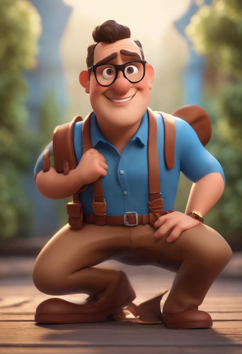 Cartoon character of a man with black glasses and a blue shirt, animation character, Caractere estilizado, animation style rendering, 3D estilizado, Arnold Maya render, 3 d render stylized, toon render keyshot, Personagem 3D, Personagem 3D, 3d rendering stylized, 3 d character render, personagem de desenho animado, Personagem de close up, Pose de personagem, (Estilo Pixar) (master part:1.2) (Bokeh) (best quality) (pele detalhada) (textura detalhada) (8k) (argila) (Cinematic lighting) (foco nítido