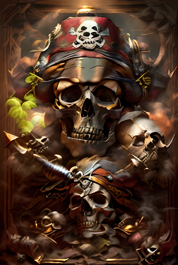 (((Black Pirate Hat))),(Dreadlocks), reggae, illustratio,Matte Effect[Matte Fukuto], artistic,Singing, microphone, alcohol,skull, captain, Reggae skeletons are singing,livestream, banquet,wall paintings, goblet, a pirate, Skeleton mask