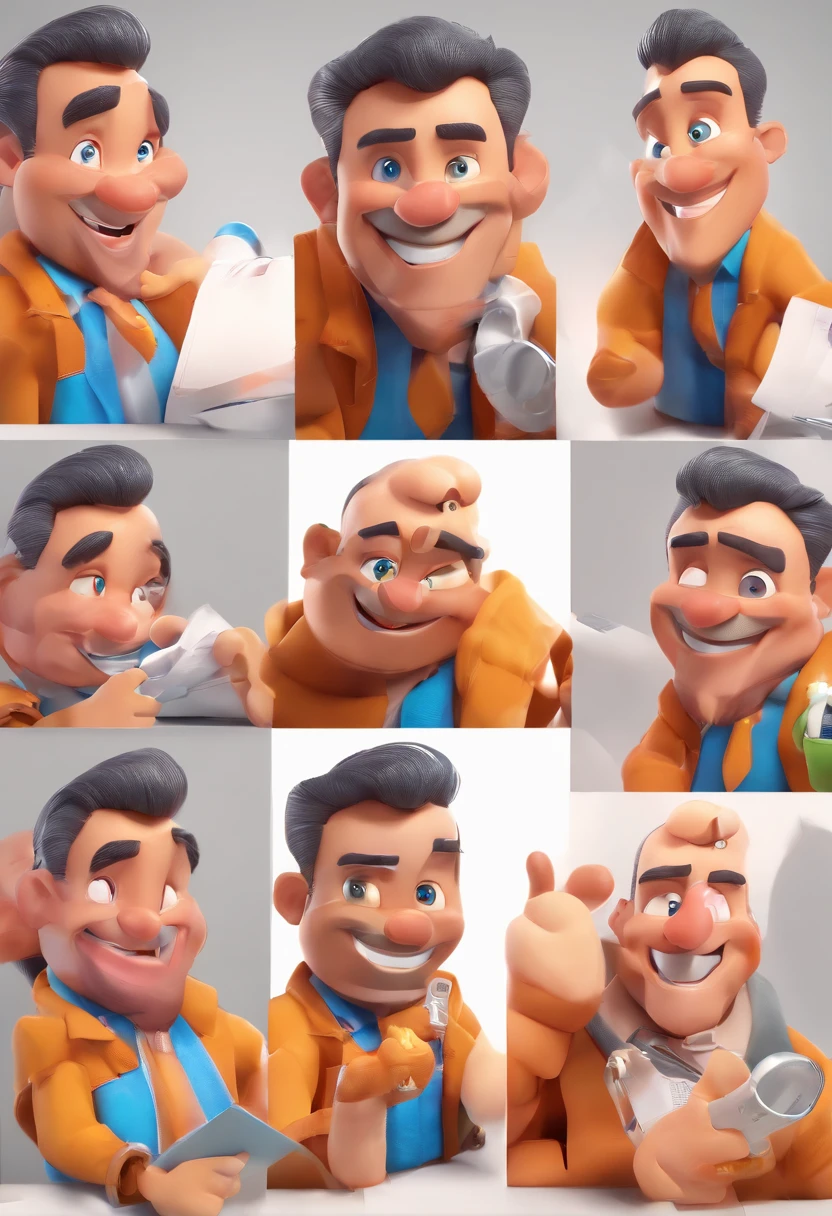 Smiling Man Illustration, sorriso insano, Homem de pele marrom com um sorriso gigante, happily smiling at the camera, sorriso atrevido, he's smiling, sorriso muito grande, Macho sorridente, foto de perfil headshot, rindo sorriso enorme, desenhando no estilo de Arte 3D, c4d, fundo de cor branco puro, estilo disney, estilo pixar render ilustracao Super Detalhe, 8k