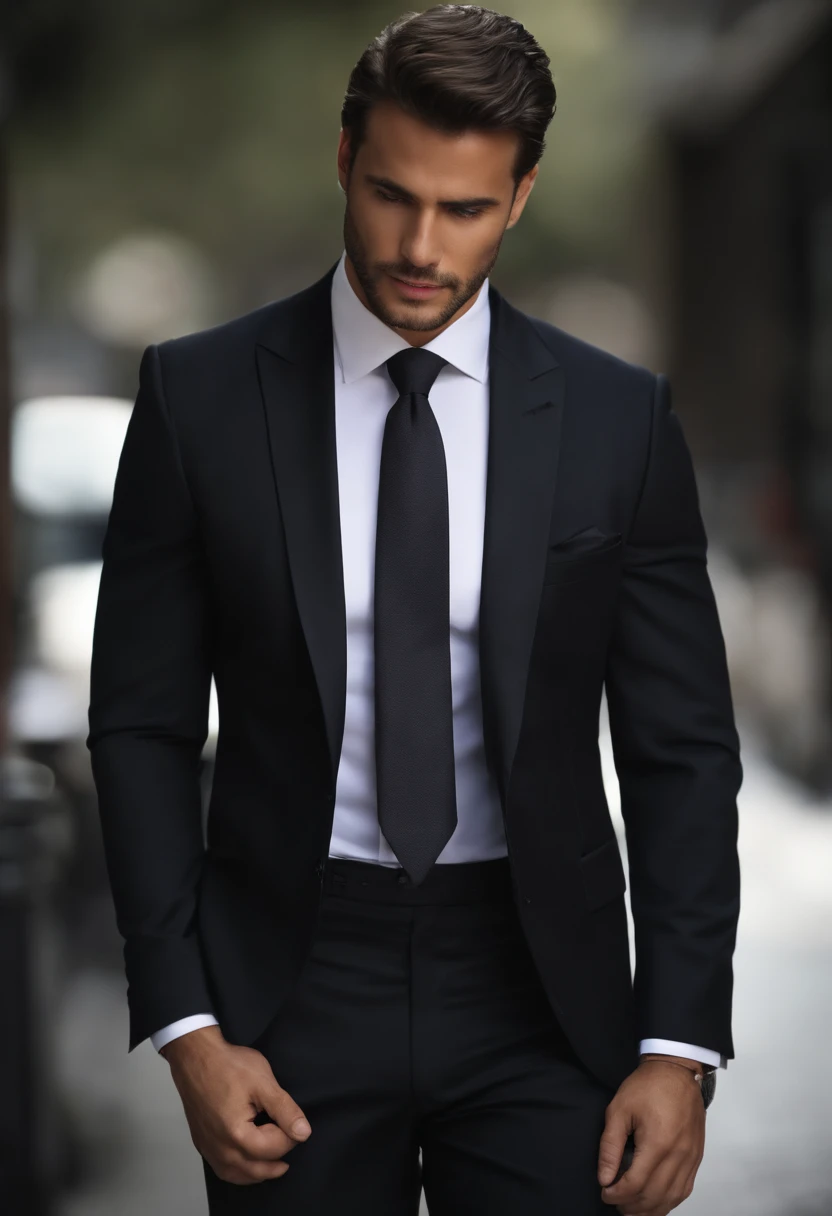 Homem de terno ajeitando a gravata no escuro, usando terno e gravata, usando terno e gravata, Detalhe do assunto: vestindo um terno, usando terno e gravata, wearing business suit, wearing a business suit, vestindo terno, usando vestes e gravatas, terno e gravata, vestindo um terno, wearing a strict business suit, Wearing Black Business Suit, sem barba