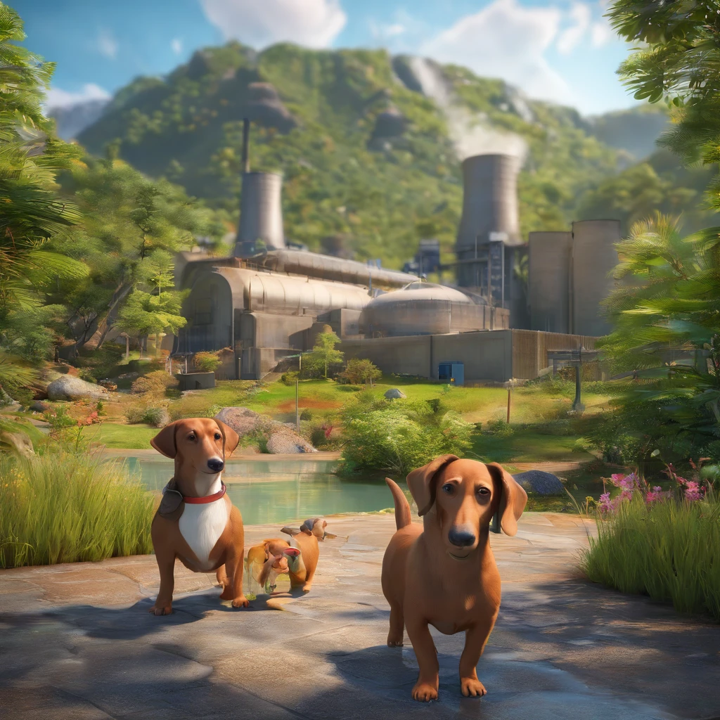 Ruan, tendo 1,80 de atura, com cabelo ondulado, com sua fiel amiga, Mel, o cachorro dachshund, with a Tucuruí hydroelectric power plant in the background
