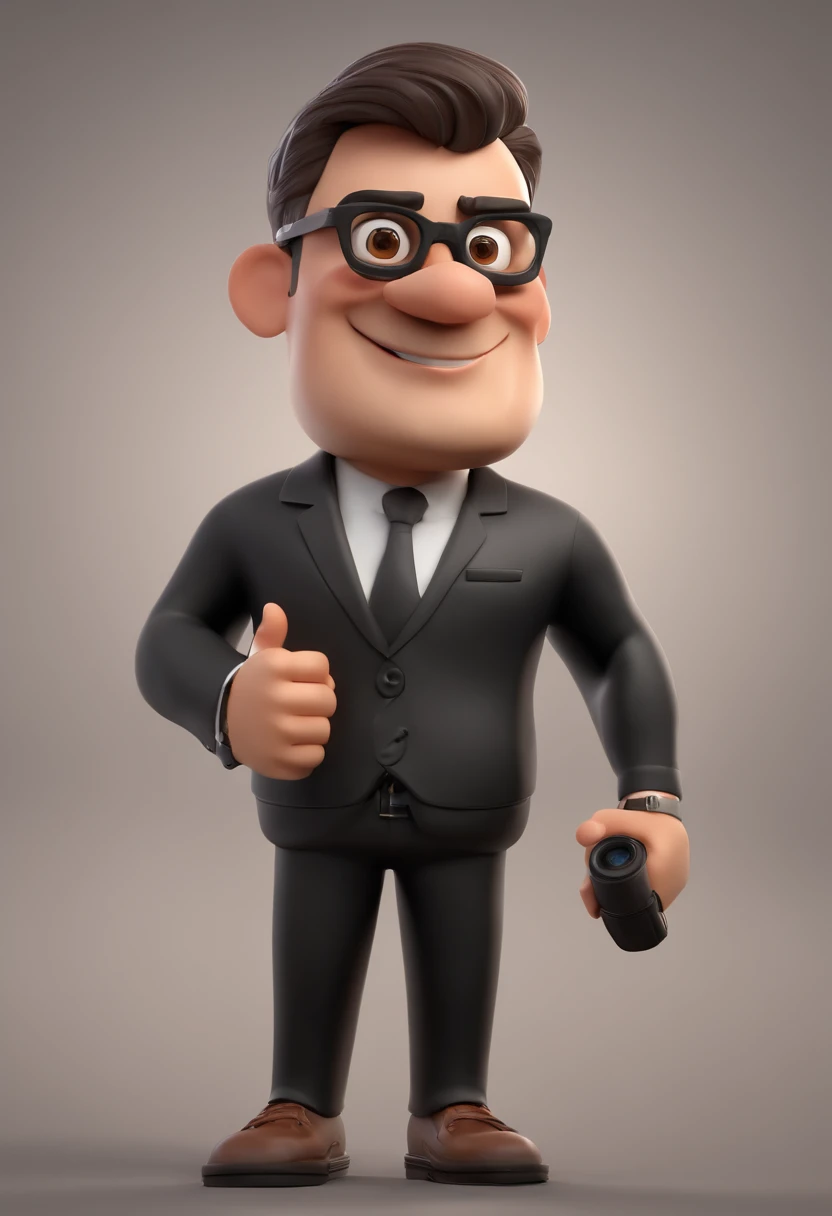 Cartoon character of a man with black glasses and a black shirt, holding a camera, em um campo de soccer, animation character, Caractere estilizado, animation style rendering, 3D estilizado, Arnold Maya render, 3 d render stylized, toon render keyshot, Personagem 3D, Personagem 3D, 3d rendering stylized, 3 d character render, personagem de desenho animado, Personagem de close up, Pose de personagem, (Estilo Pixar) (master part:1.2) (Bokeh) (best quality) (pele detalhada) (textura detalhada) (8k) (argila) (Cinematic lighting) (foco nítido