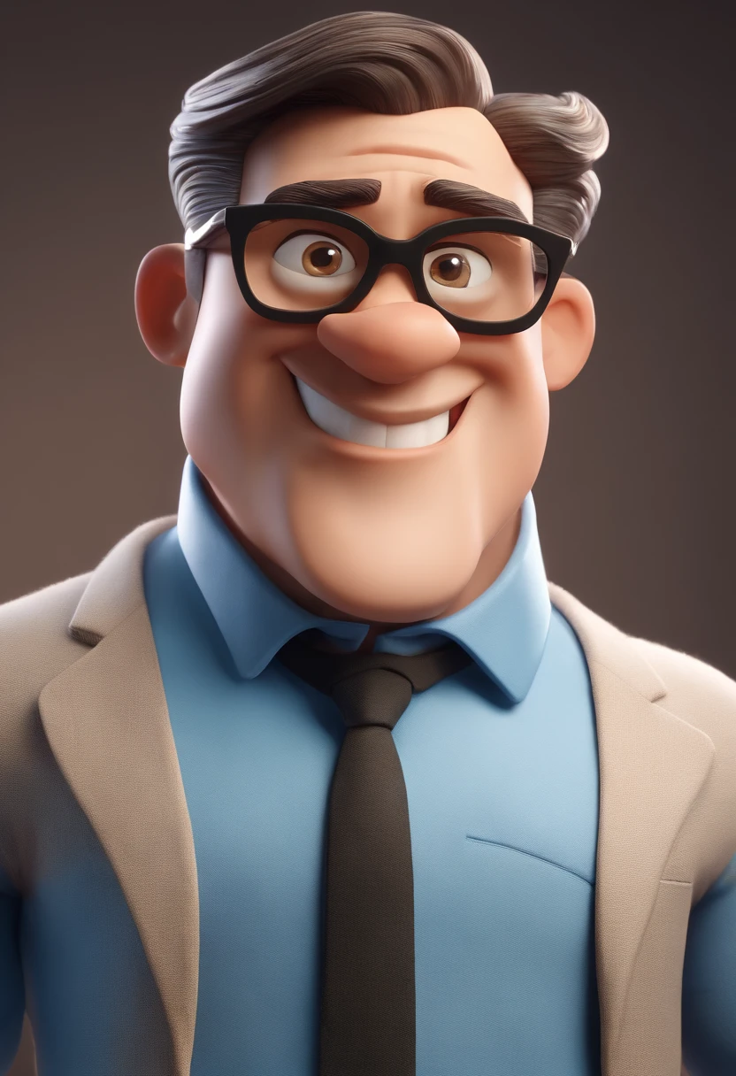 Cartoon character of a man wearing black glasses and a blue shirt, um personagem animado, Caractere estilizado, animation style rendering, 3D estilizado, Arnold Maya render, 3 d render stylized, toon render keyshot, Personagem 3D, Personagem 3D, 3d rendering stylized, 3 d character render, personagem de desenho animado, Personagem de close up, Pose de personagem, (Estilo Pixar) (master part:1.2) (Bokeh) (best quality) (pele detalhada) (textura detalhada) (8k) (argila) (Cinematic lighting) (foco nítido,Senta e vaza a parte superior do corpo, Indicated hand finger too large, medic, Consulting Behind, corpo inteiro