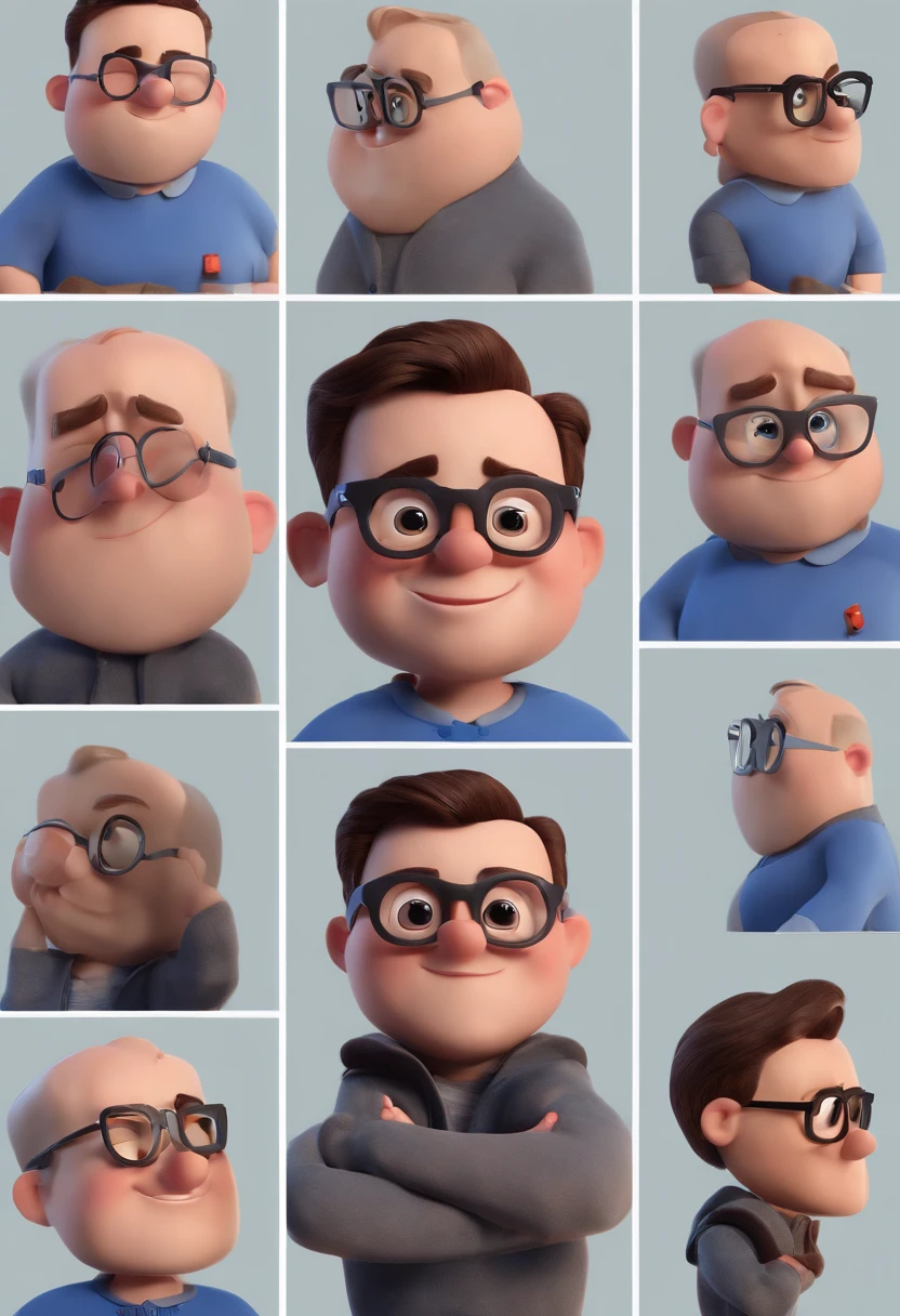Cartoon character of a man with black glasses and a blue shirt, animation character, Caractere estilizado, animation style rendering, 3D estilizado, Arnold Maya render, 3 d render stylized, toon render keyshot, Personagem 3D, Personagem 3D, 3d rendering stylized, 3 d character render, personagem de desenho animado, Personagem de close up, Pose de personagem, (Estilo Pixar) (master part:1.2) (Bokeh) (best quality) (pele detalhada) (textura detalhada) (8k) (argila) (Cinematic lighting) (foco nítido