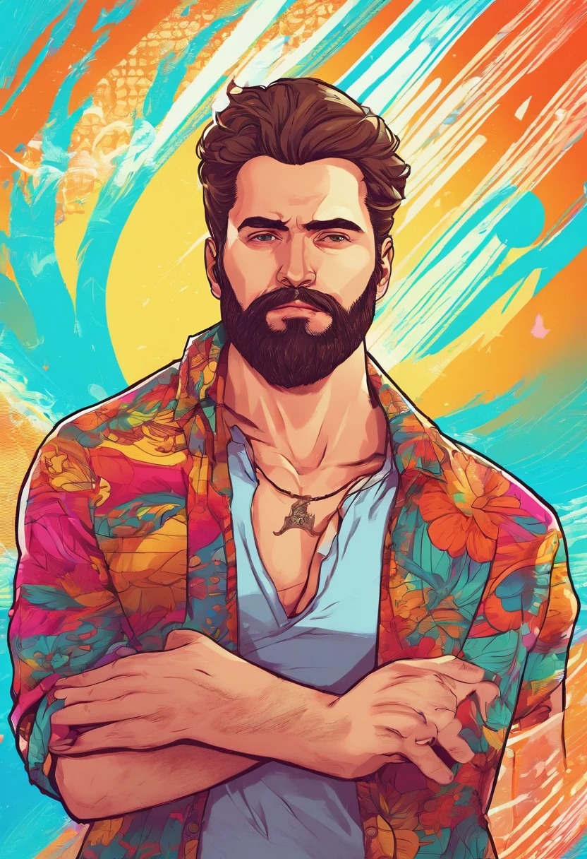 Young brunette man with beard with white bass Generate artwork , vitromorfismo