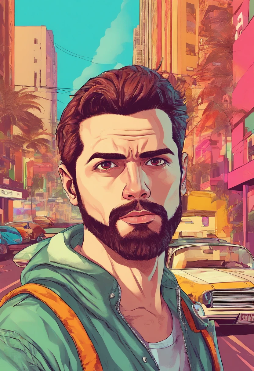 Young brunette man with beard with white bass Generate artwork , vitromorfismo