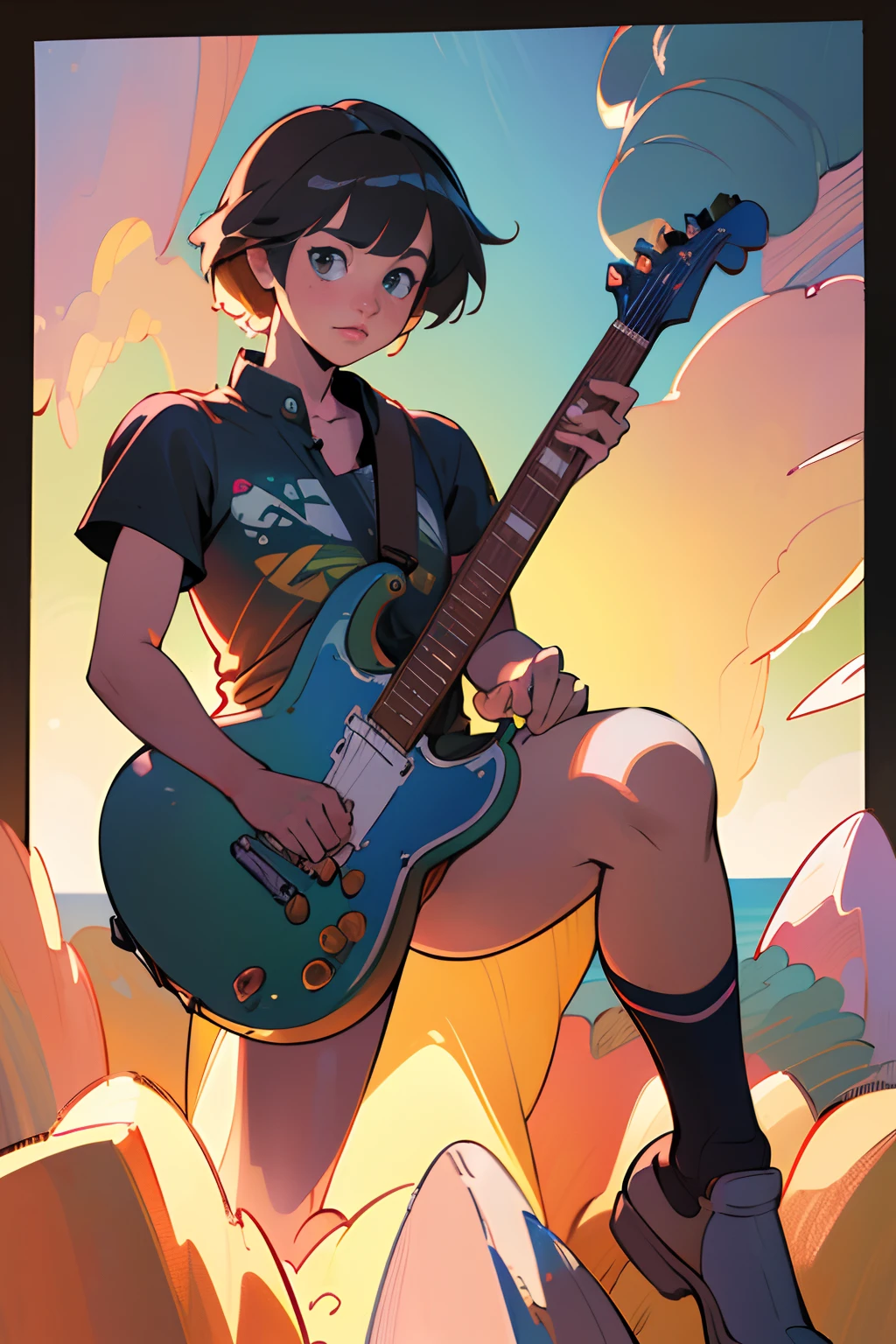 (best quality,4k,8k,highres,masterpiece:1.2),ultra-detailed,(realistic,photorealistic,photo-realistic:1.37),digital drawing style,vibrant colors,diffuse lighting,Rock concert,pleasant atmosphere,enjoyment,anime style,big show,super detailed,hand-drawn,symmetry,no anomalies