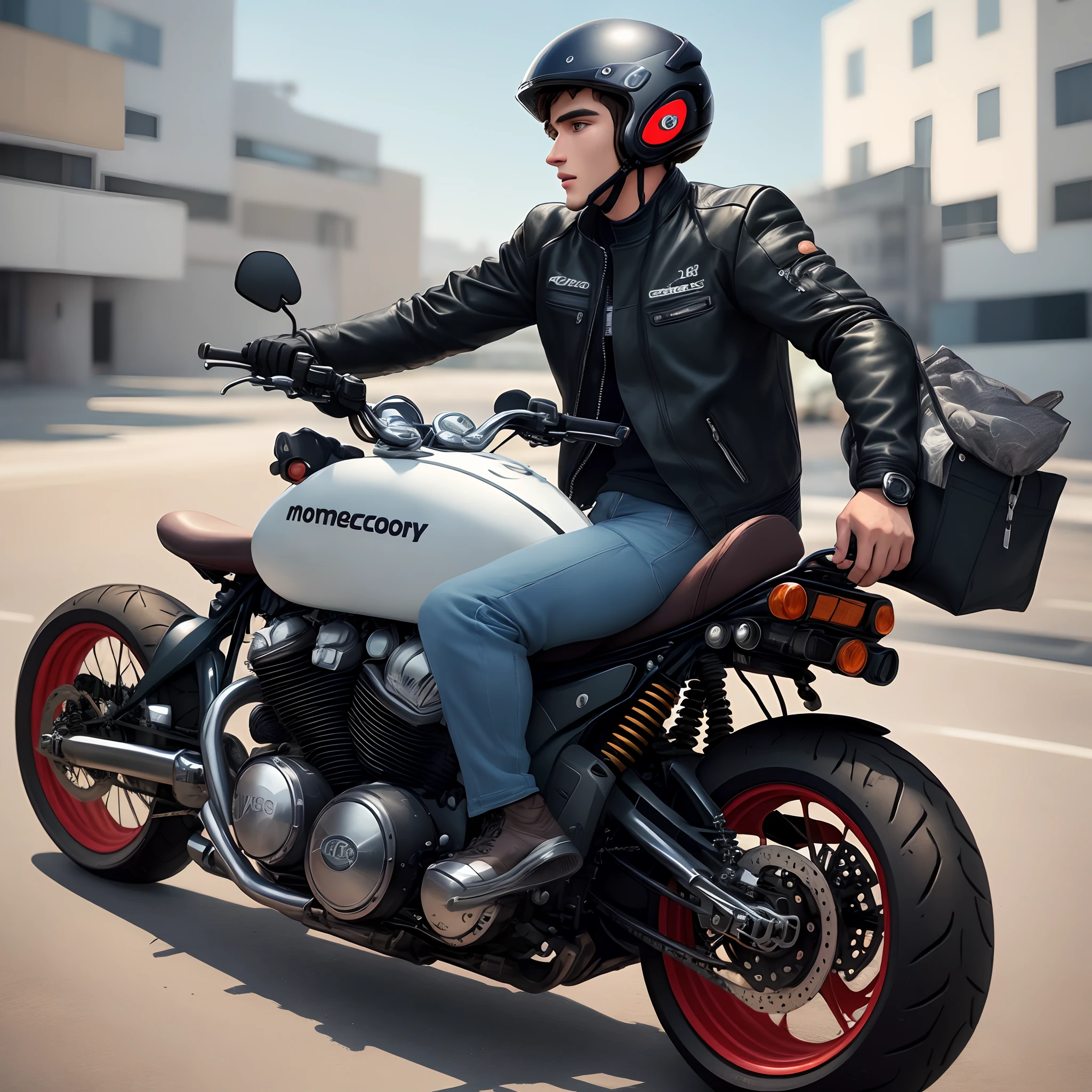 Crie um banner para o Facebook com a seguinte frase "precisou de um motoboy delivery entregador encomenda com um homem de capacete na moto?"
