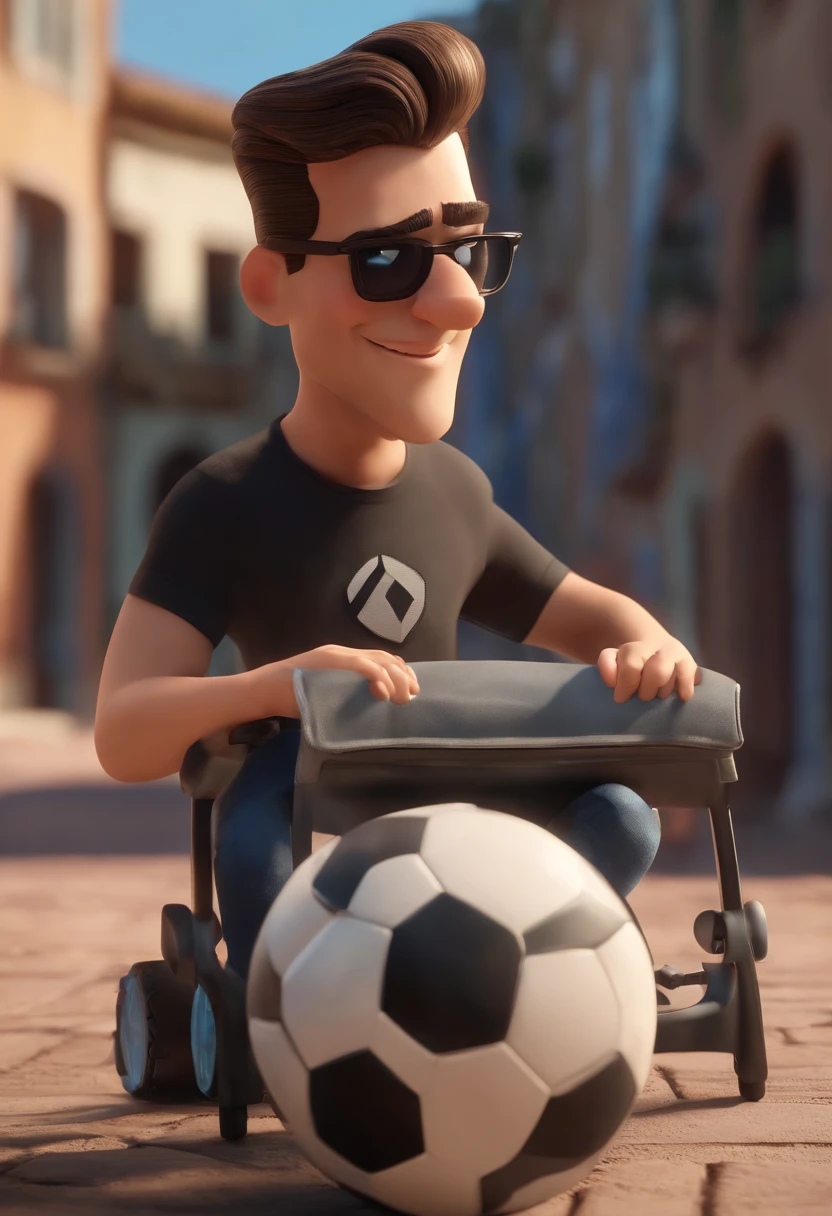 personagem dos desenhos animados de um homem magro, with black glasses and a black shirt, animation character, with a camera, trabalhando em uma partida de soccer, Caractere estilizado, animation style rendering, 3D estilizado, Arnold Maya render, 3 d render stylized, toon render keyshot, Personagem 3D, Personagem 3D, 3d rendering stylized, 3 d character render, personagem de desenho animado, Personagem de close up, Pose de personagem,  (Estilo Pixar) (master part:1.2) (Bokeh) (best quality) (pele detalhada) (textura detalhada) (8k) (argila) (Cinematic lighting) (foco nítido