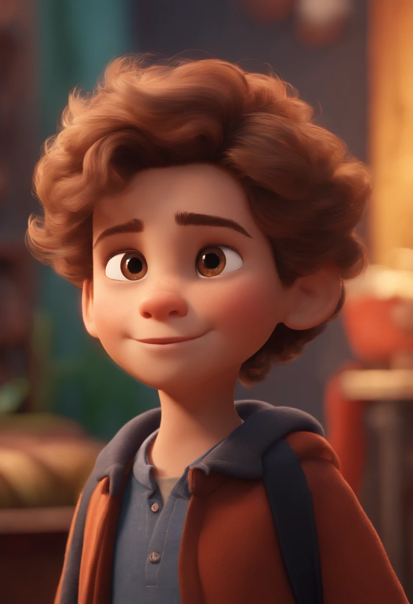 Image of a boy for a story in a YouTube video in Pixar format, He's the little allabester, He's the class leader, He's outgoing, Playful and gets up for a lot of things, cabelo curto