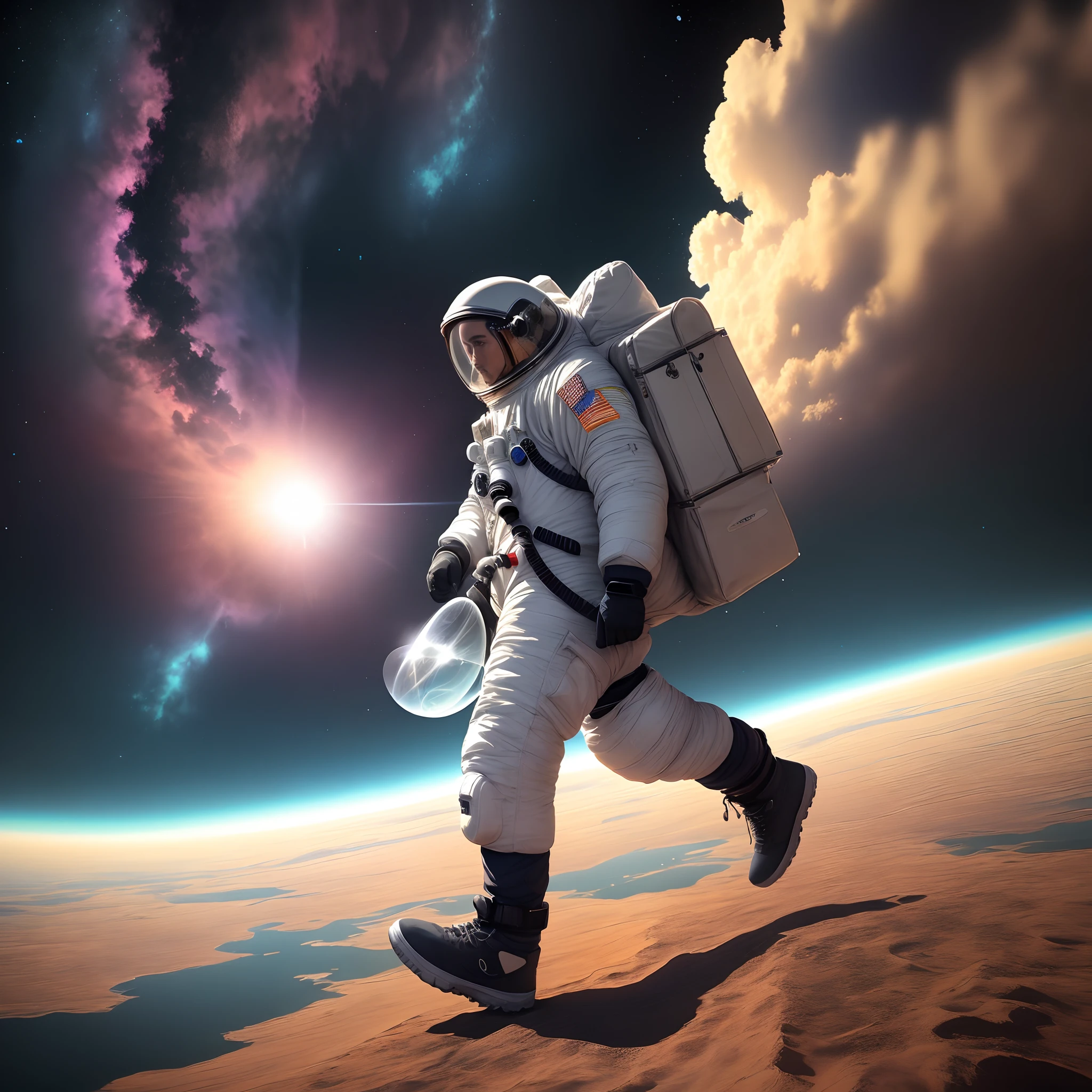 Man walking in space-time