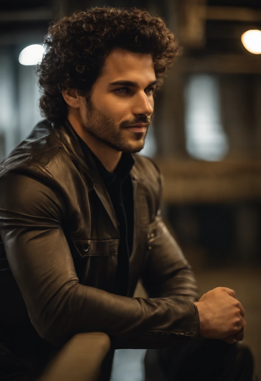 um homem, com cabelos oleosos, Vidros de fio de ouro, Terno Preto, sorridente, cabelo preto curto, in a huge warehouse, empilhado com carne, altamente real, UHD, Chiaroscuro, super detalhado