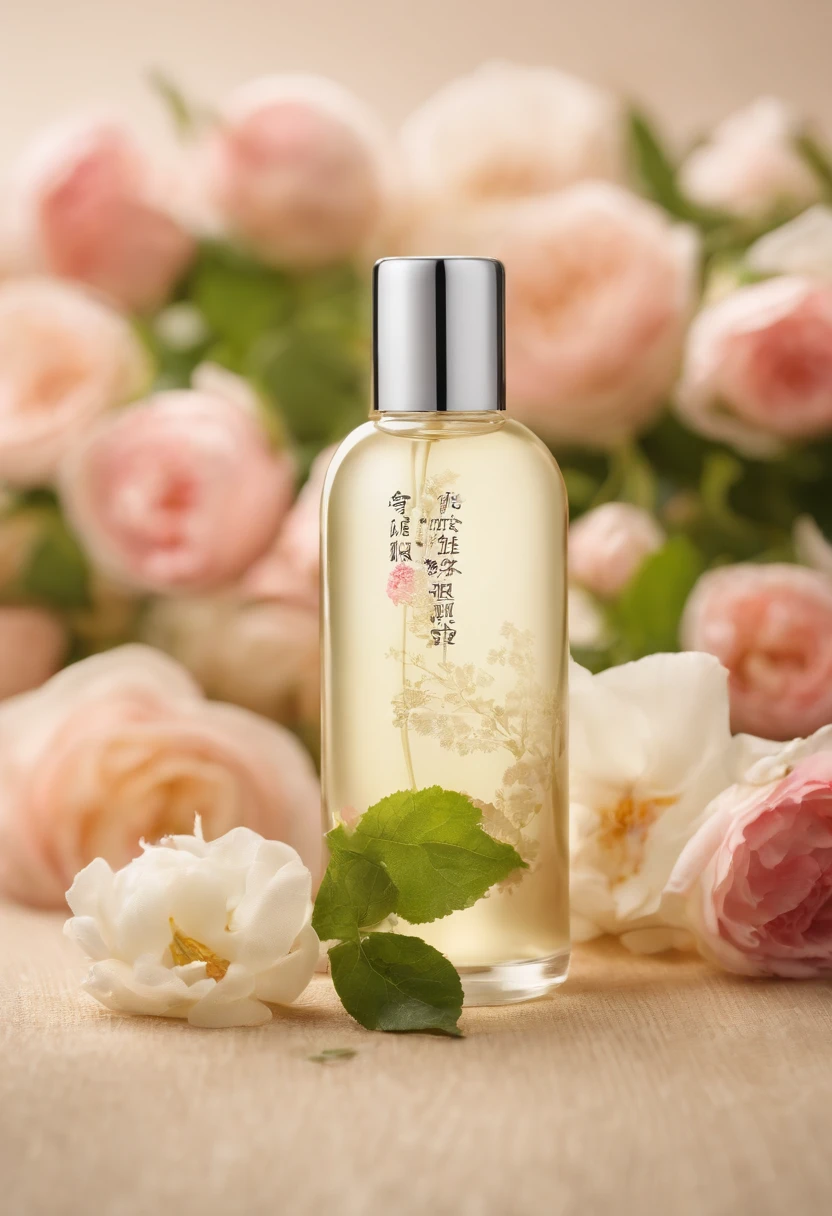 (Best quality,4K,8K,A high resolution,Masterpiece:1.2),Ultra-detailed,(Realistic,Photorealistic,photo-realistic:1.37),One bottle(Huang Jixiu)Close-up of cleansing oil and selected flowers, Clean face and body skin, Skincare, skin care, Take a picture of your skincare brand, Product photography, professional product shot, products shot, products shot, product display photograph, professional product photo, products shot, Minimalist design, photo product, natural skin tones, Clean gloss, natural skin tones, miniature product photo