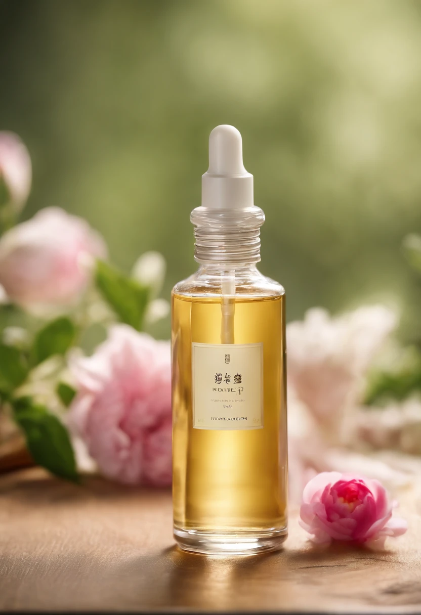 (Best quality,4K,8K,A high resolution,Masterpiece:1.2),Ultra-detailed,(Realistic,Photorealistic,photo-realistic:1.37),One bottle(Huang Jixiu)Close-up of cleansing oil and selected flowers, Clean face and body skin, Skincare, skin care, Take a picture of your skincare brand, Product photography, professional product shot, products shot, products shot, product display photograph, professional product photo, products shot, Minimalist design, photo product, natural skin tones, Clean gloss, natural skin tones, miniature product photo