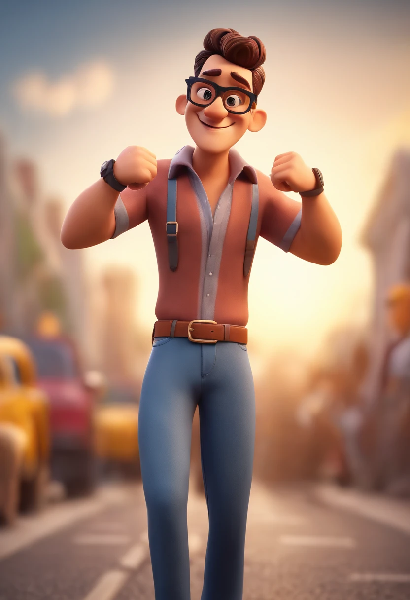 Cartoon character of a man with black glasses, careca e uma camisa laranja, animation character, Caractere estilizado, animation style rendering, 3D estilizado, matheus Henrique render, 3 d render stylized, toon render keyshot, Personagem 3D, Personagem 3D, 3d rendering stylized, 3 d character render, personagem de desenho animado, Personagem de close up, Pose de personagem,  (Estilo Pixar) (master part:1.2) (Bokeh) (best quality) (pele detalhada) (textura detalhada) (8k) (argila) (Cinematic lighting) (foco nítido