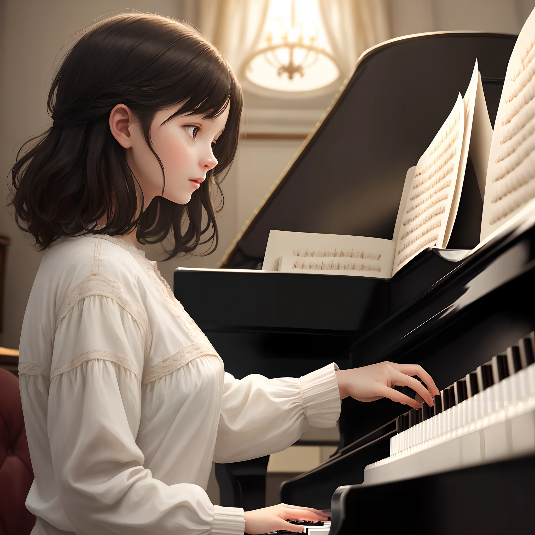 Dark haired woman playing piano