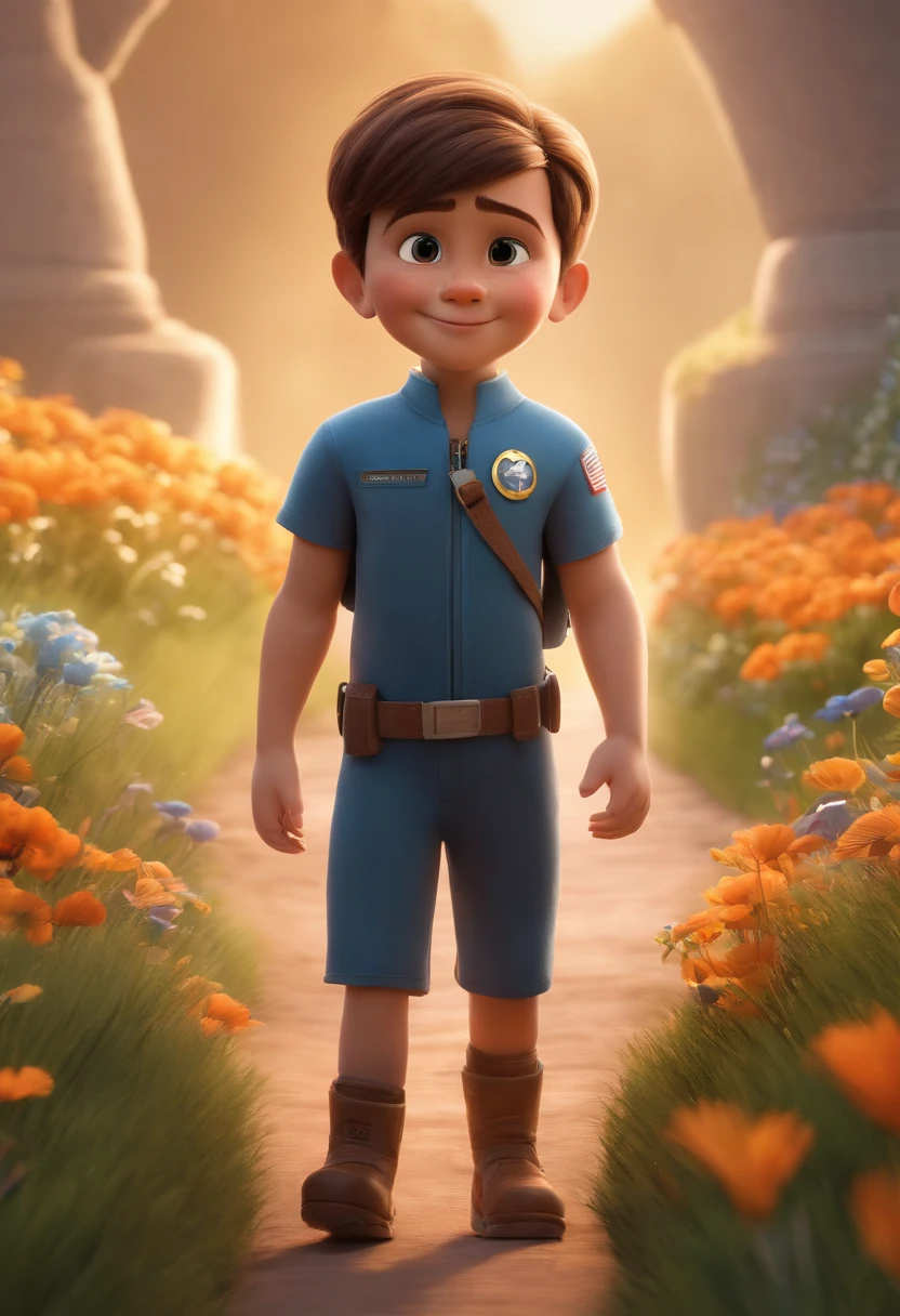 a happy cute standing short hair, vestindo uma fantasia espacial, , fundo branco, barnet, Tom, Estilo Pixar, ....3d, desenhos animados, rosto detalhado, asymmetrical 16k