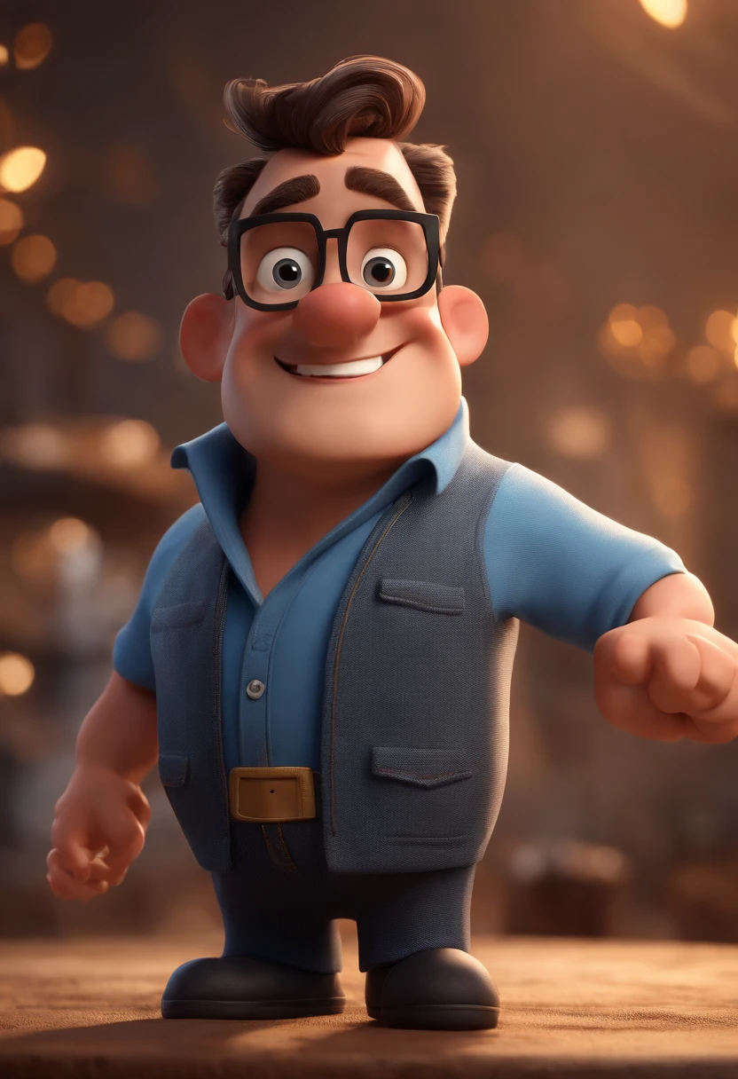 Cartoon character of a man with black glasses and a blue shirt, animation character, Caractere estilizado, animation style rendering, 3D estilizado, Arnold Maya render, 3 d render stylized, toon render keyshot, Personagem 3D, Personagem 3D, 3d rendering stylized, 3 d character render, personagem de desenho animado, Personagem de close up, Pose de personagem, (Estilo Pixar) (master part:1.2) (Bokeh) (best quality) (pele detalhada) (textura detalhada) (8k) (argila) (Cinematic lighting) (foco nítido