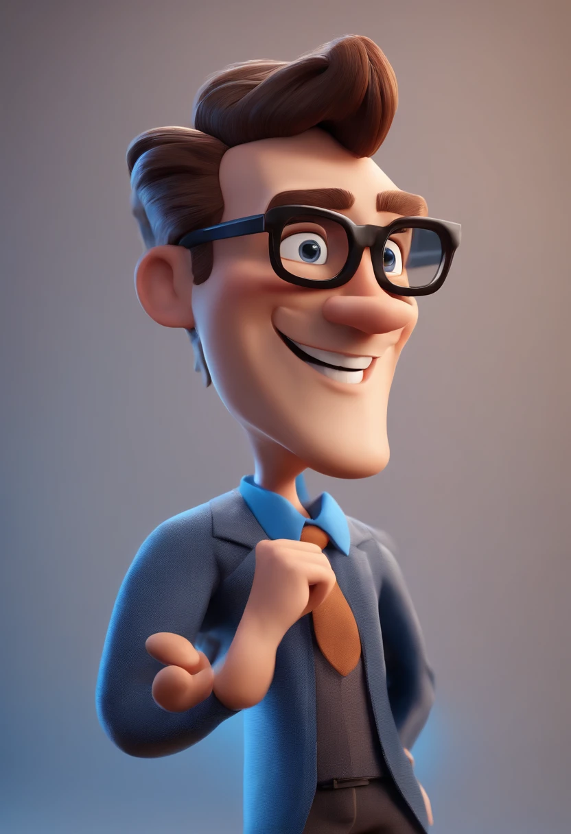 Cartoon character of a man with black glasses and a blue shirt, animation character, Caractere estilizado, animation style rendering, 3D estilizado, Arnold Maya render, 3 d render stylized, toon render keyshot, Personagem 3D, Personagem 3D, 3d rendering stylized, 3 d character render, personagem de desenho animado, Personagem de close up, Pose de personagem,  (Estilo Pixar) (master part:1.2) (Bokeh) (best quality) (pele detalhada) (textura detalhada) (8k) (argila) (Cinematic lighting) (foco nítido