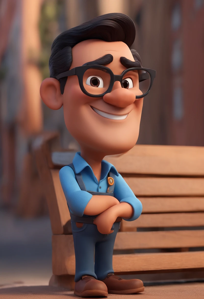 Cartoon character of a man with black glasses and a blue shirt, animation character, Caractere estilizado, animation style rendering, 3D estilizado, Arnold Maya render, 3 d render stylized, toon render keyshot, Personagem 3D, Personagem 3D, 3d rendering stylized, 3 d character render, personagem de desenho animado, Personagem de close up, Pose de personagem, (Estilo Pixar) (master part:1.2) (Bokeh) (best quality) (pele detalhada) (textura detalhada) (8k) (argila) (Cinematic lighting) (foco nítido