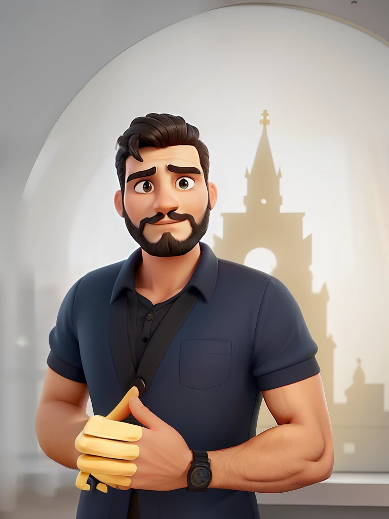 Um homem vestindo um terno como o do Jack skellington, veste uma capa de bruxo prata, Next to it is a small round table with a golden candlestick and in the background a window, cortinas cor de vinho, poses while looking at the camera sideways, cabelos pretos, rosto sem barba, rosto magro, In his hand a dark Zul umbrella, The sky that appears in the window is dark and starry
