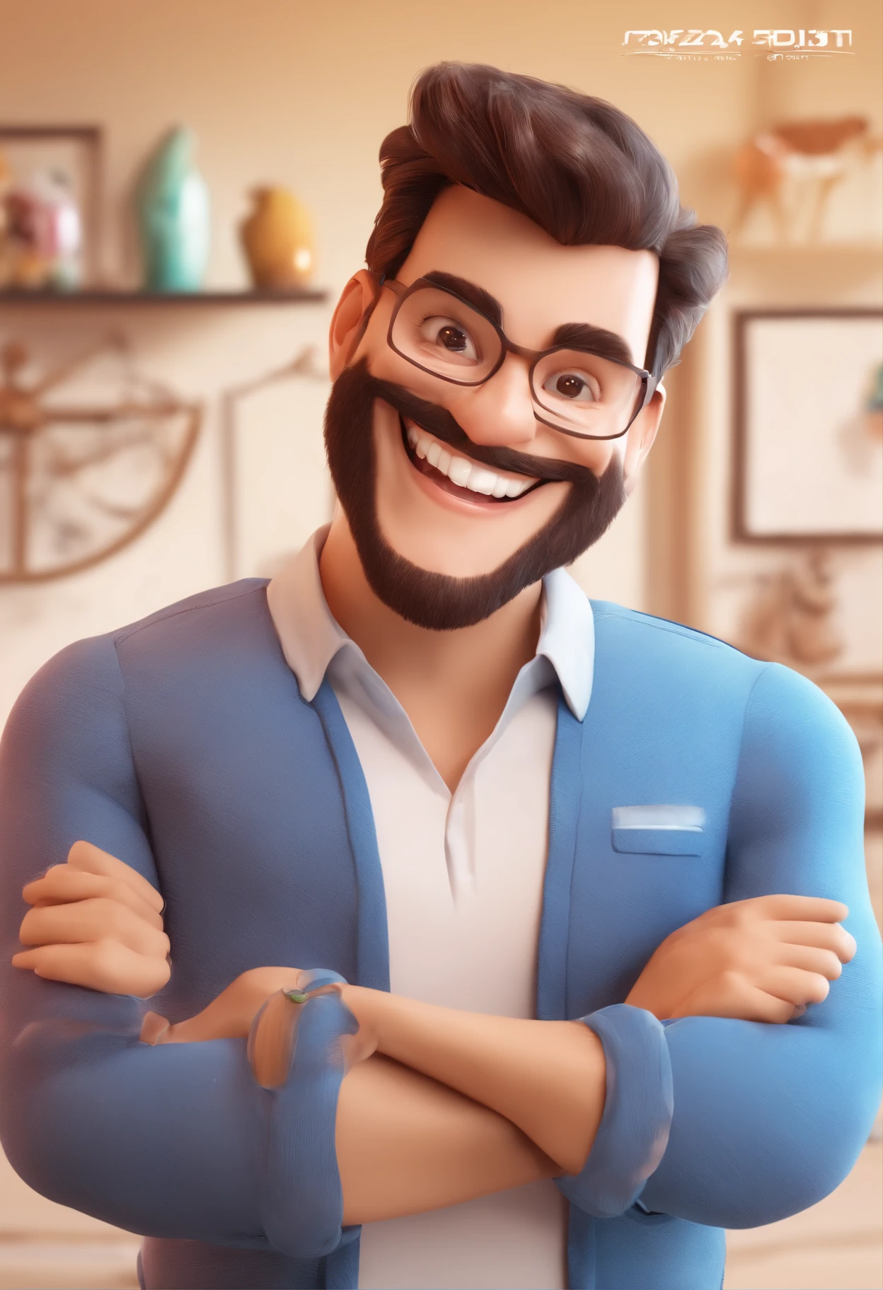 Smiling Man Illustration, sorriso insano, Homem de pele marrom com um sorriso gigante, happily smiling at the camera, sorriso atrevido, he's smiling, sorriso muito grande, Macho sorridente, foto de perfil headshot, rindo sorriso enorme, desenhando no estilo de Arte 3D, c4d, fundo de cor branco puro, estilo disney, estilo pixar render ilustracao Super Detalhe, 8k