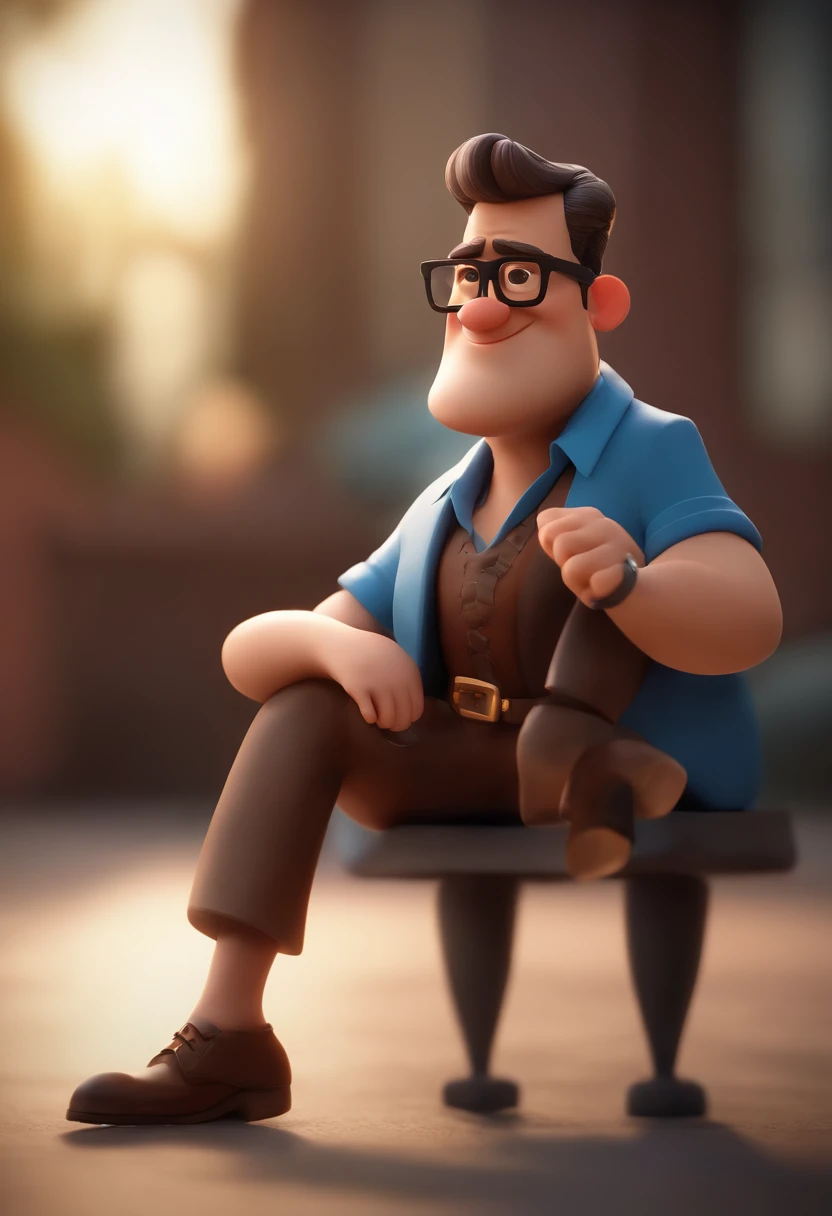 Cartoon character of a man wearing black glasses and a blue shirt, um personagem animado, Caractere estilizado, animation style rendering, 3D estilizado, Arnold Maya render, 3 d render stylized, toon render keyshot, Personagem 3D, Personagem 3D, 3d rendering stylized, 3 d character render, personagem de desenho animado, Personagem de close up, Pose de personagem, (Estilo Pixar) (master part:1.2) (Bokeh) (best quality) (pele detalhada) (textura detalhada) (8k) (argila) (Cinematic lighting) (foco nítido,Senta e vaza a parte superior do corpo