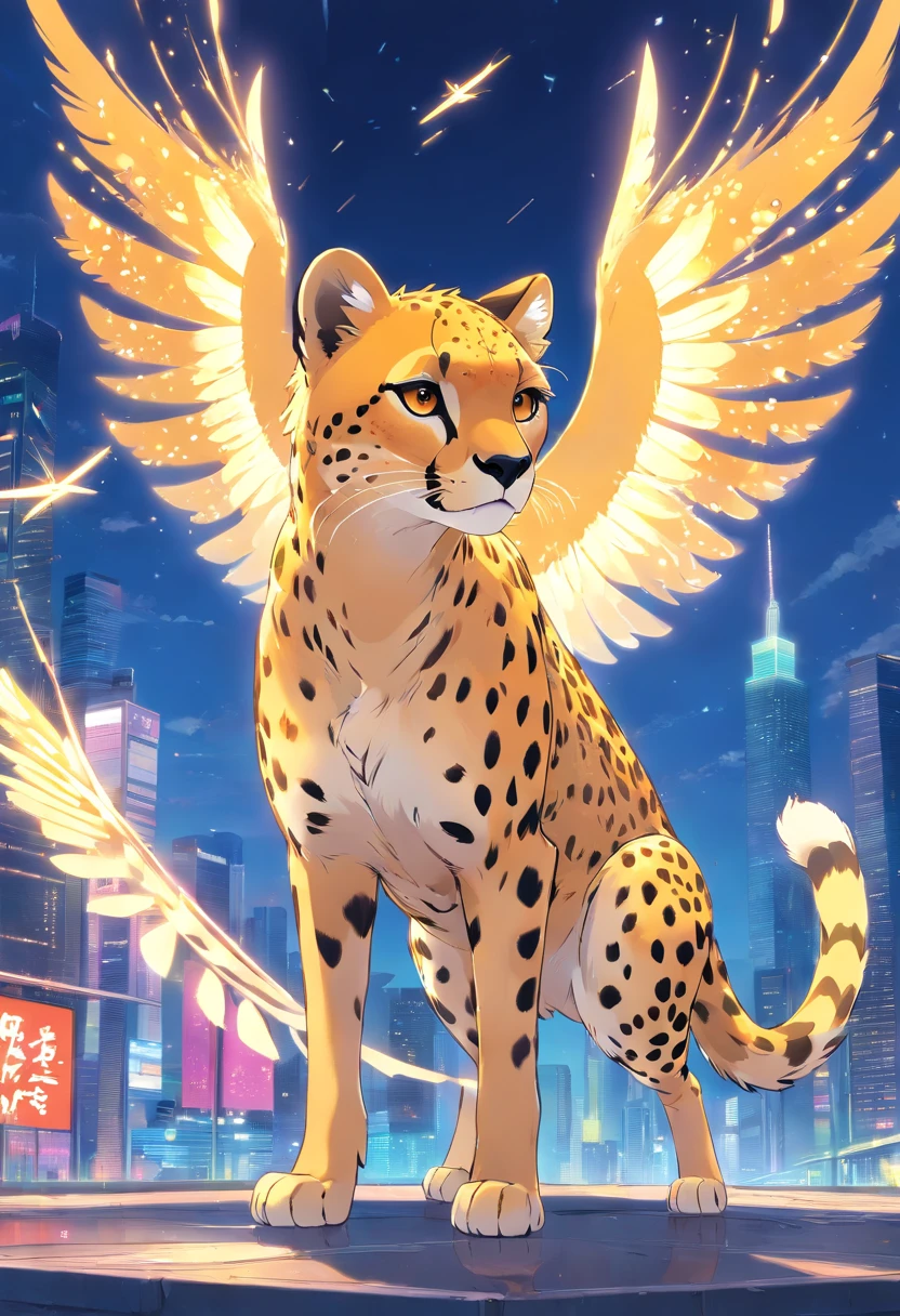 cheetah, with wings, and sparkling, full body