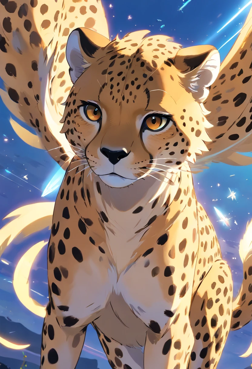 cheetah, with wings, and sparkling, full body