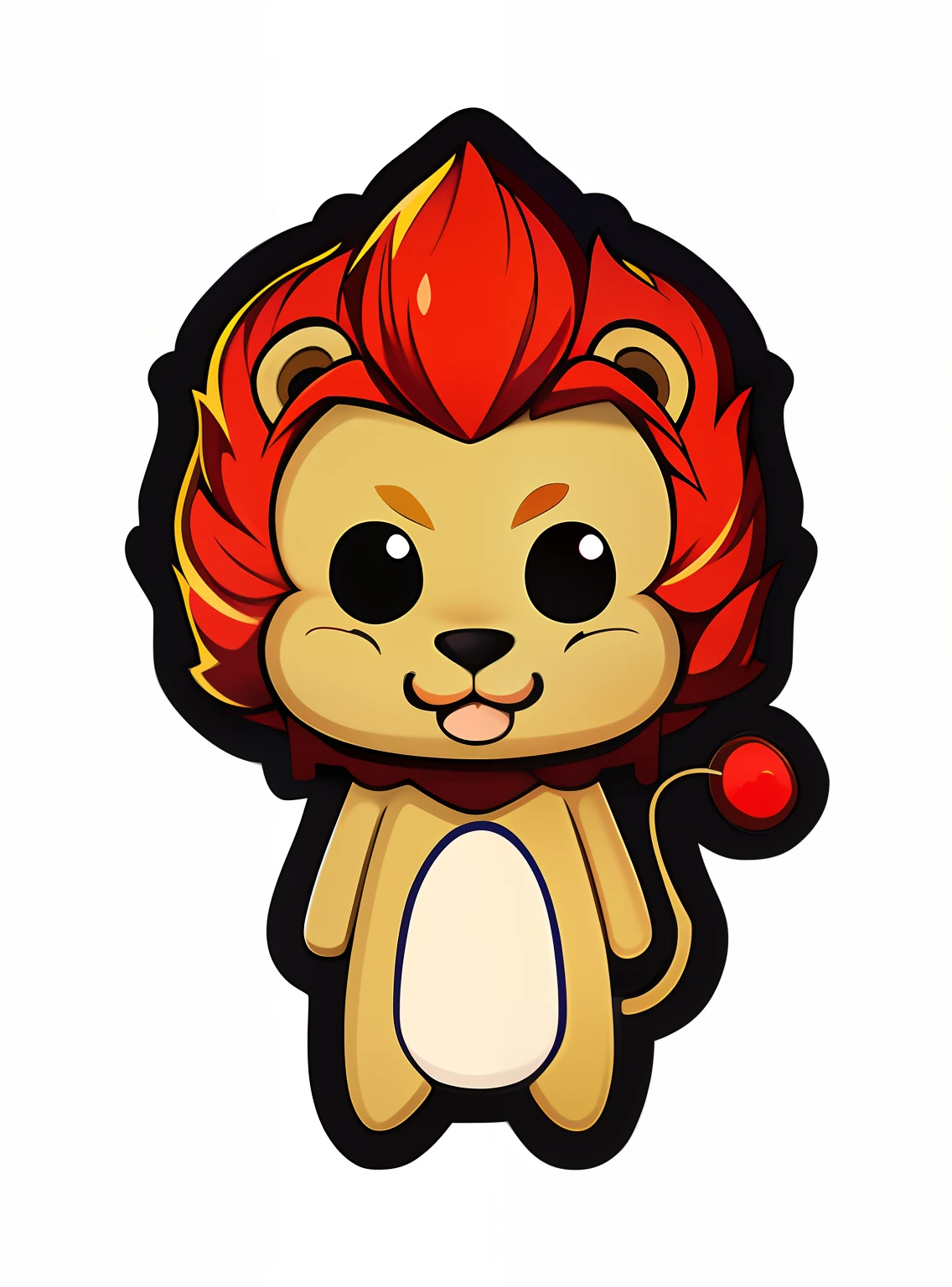 Cartoon lion with red mane and spherical tail, Cute lion, 3 D full body lion, lion icon, mascot illustrations, robot lion, Lion body, aslan the lion, tchibi, lion, lion head, no gradien, lion with crown, with the mane of a lion, lion’s mane,Filiform hair