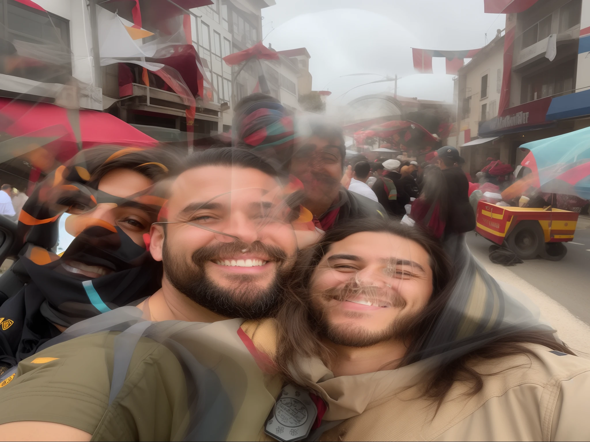 There's a man and a woman in a car with Boy Scout scarves, foto do perfil, imagem de perfil, wearing many medallions, vestindo uma capa de barca, belos arredores, Dan dos Santos, both smiling for the camera, foto de perfil 1024px, vacation photo, foto de perfil headshot, foto de perfil, Feliz!!!, taken in the early 2020s