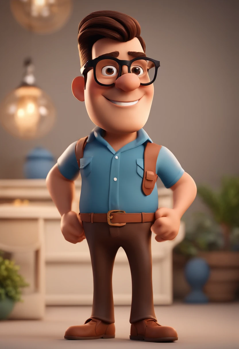 Cartoon character of a man with black glasses and a blue shirt, animation character, Caractere estilizado, animation style rendering, 3D estilizado, Arnold Maya render, 3 d render stylized, toon render keyshot, Personagem 3D, Personagem 3D, 3d rendering stylized, 3 d character render, personagem de desenho animado, Personagem de close up, Pose de personagem, (Estilo Pixar) (master part:1.2) (Bokeh) (best quality) (pele detalhada) (textura detalhada) (8k) (argila) (Cinematic lighting) (foco nítido