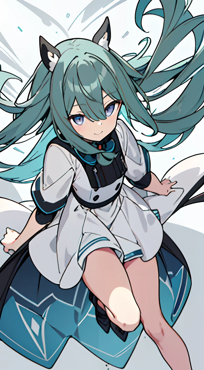 masuter piece, Best Quality,32K、Wallpaper, ultra -detail, Absurd beauty, 1beautiful girl、Big eyes、Hair fluttering in the wind、Slender legs、Smaller head、miscievous smile、Angle looking down from above:1.3、✨