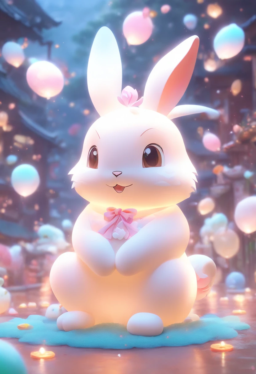 A very cute jade rabbit, Mid-Autumn Festival atmosphere, Silk, (Smooth texture), (Don't feel left to chance), White body, sat on the ground, Looking up, 。.3D, C4D, blender, Octane rendering, Simple background, (White background :1.5), A masterpiece of pastel colors, Soft material, Best quality, Super detail, High quality, 4K