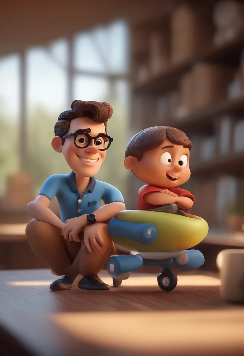 Cartoon character of a man with black glasses and a blue shirt, animation character, Caractere estilizado, animation style rendering, 3D estilizado, Arnold Maya render, 3 d render stylized, toon render keyshot, Personagem 3D, Personagem 3D, 3d rendering stylized, 3 d character render, personagem de desenho animado, Personagem de close up, Pose de personagem, (Estilo Pixar) (master part:1.2) (Bokeh) (best quality) (pele detalhada) (textura detalhada) (8k) (argila) (Cinematic lighting) (foco nítido
