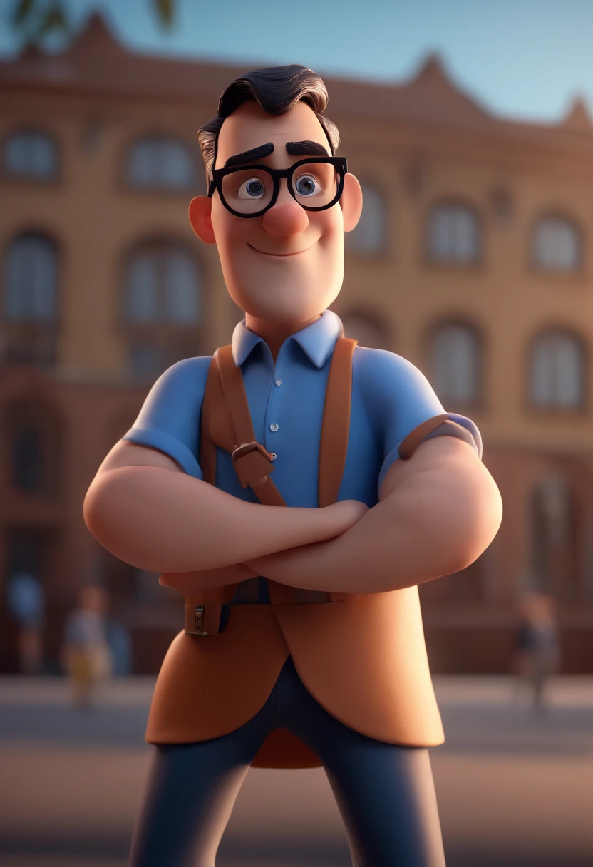 Cartoon character of a man with black glasses and a blue shirt, animation character, Caractere estilizado, animation style rendering, 3D estilizado, Arnold Maya render, 3 d render stylized, toon render keyshot, Personagem 3D, Personagem 3D, 3d rendering stylized, 3 d character render, personagem de desenho animado, Personagem de close up, Pose de personagem, (Estilo Pixar) (master part:1.2) (Bokeh) (best quality) (pele detalhada) (textura detalhada) (8k) (argila) (Cinematic lighting) (foco nítido