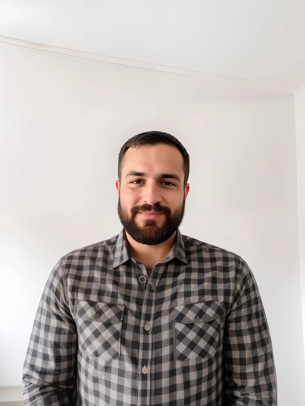Man in plaid shirt holding a knife and a knife in his hand, foto de um homem, edin durmisevic, uma foto de um homem, foto de perfil profissional, com uma barba pequena, foto de perfil profissional, imagem profissional, homem com barba, Condutor de Ene, homem muito atraente com barba, imagem de qualidade muito baixa, retrato de alta qualidade