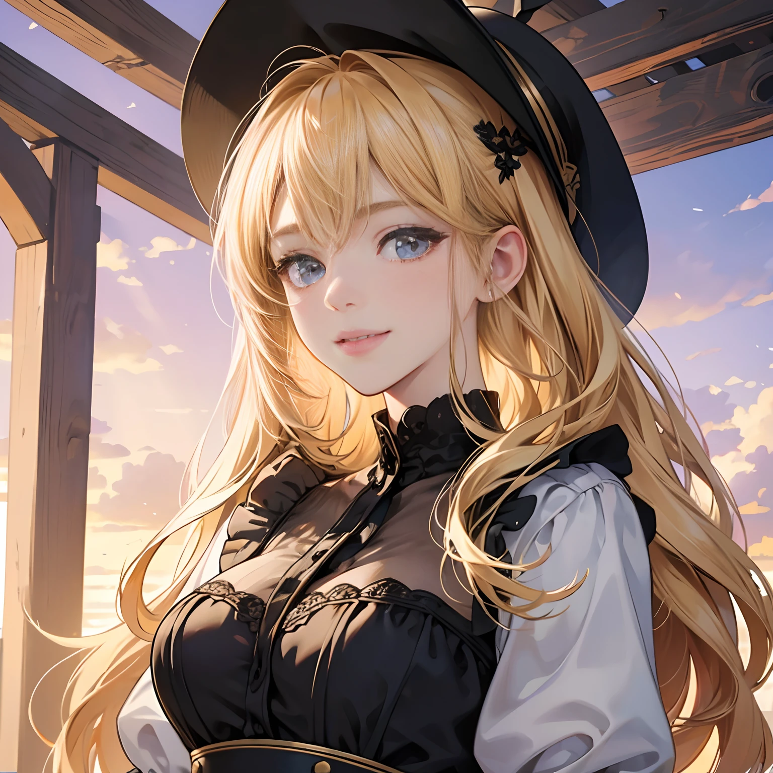 a 18 years beautiful girl, Big eyes, Large breasts, Petite and slim, 8K, Top quality, (Very detailed head: 1.0), (Very detailed face: 1.0), (Very detailed hair: 1.0), Maid clothes, Very detailed official artwork, Anime moe art style, clean and meticulous anime art, Smile, Golden hair, Smooth long hair
