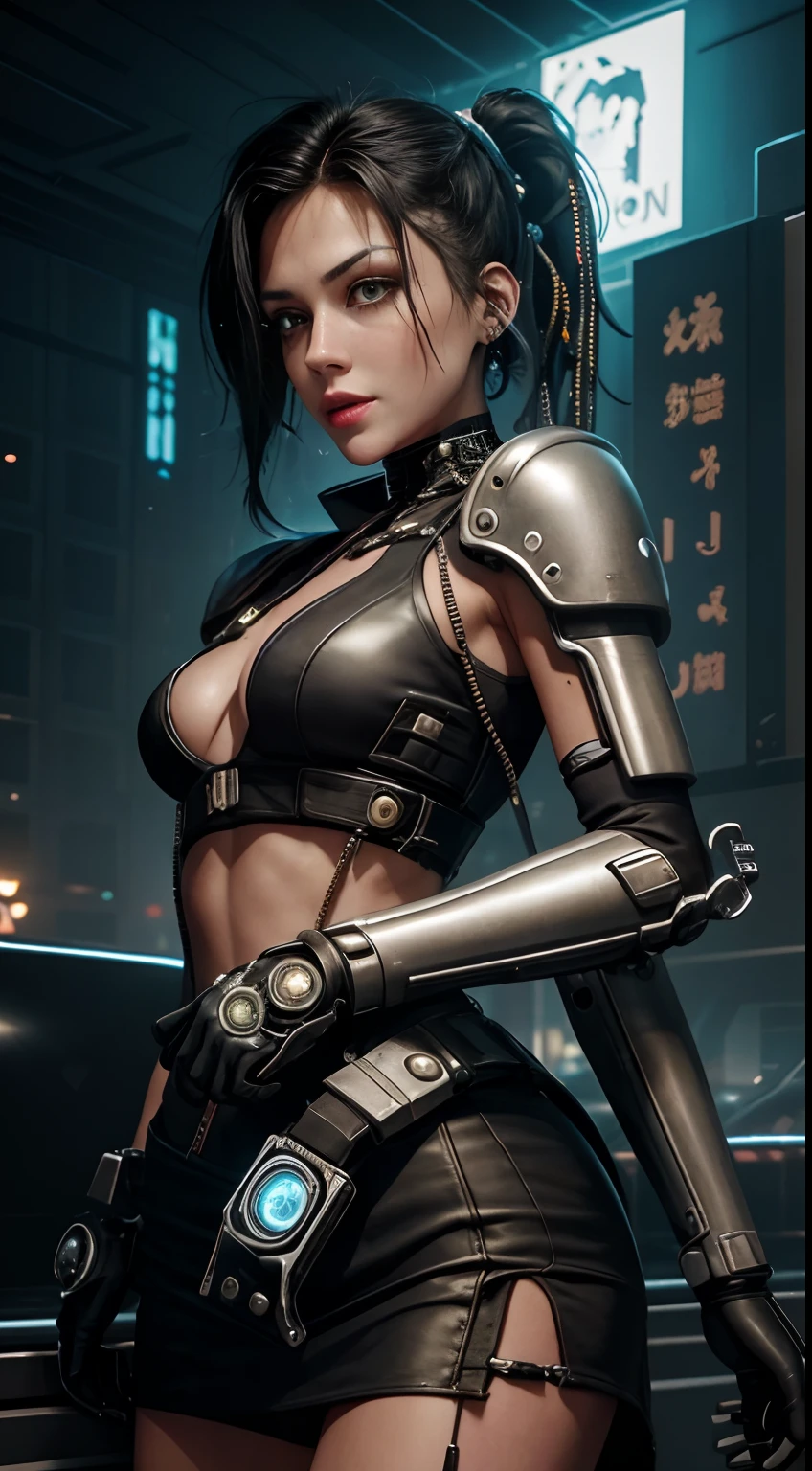 motor irreal:1.4,UHD,La mejor calidad:1.4, fotorrealista:1.4, textura de la piel:1.4, obra maestra:1.8, 1 chica cyberpunk, cabello negro, piel brillante, 1 Yellow Mechanical Girl, (Super realistic details)), cuerpo completo, global ilumination, contraste, Umbroso, Renderizado de octanaje, ultrasharp, escote expuesto, Piel cruda,miniskirt yellow, Metal,Intricate yellow decoration details, Japan details, Alto intrincado detallado, luz realista, Tendencias en CG, in front of camera, neon details, mechanical limbs, Blood Vessels Attached to Tubes, Mechanical vertebrae attached to the back, mechanical cervical attachment to the neck, alambres y cables que se conectan a la cabeza, Gundam, small LED lamps.14 Years Old Girl、cabello plateado、Pupilas perfectamente redondas、Iris tremendoディテール, sonrisa ligera,(cyberpunk:1.3)
