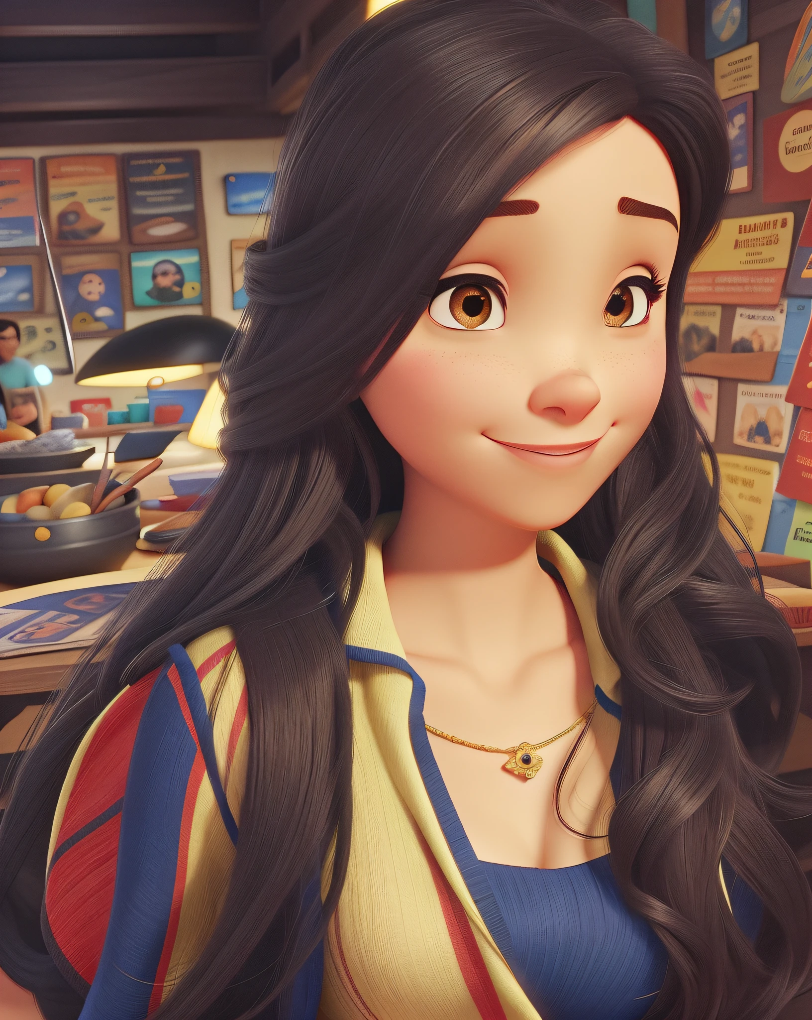 Uma mulher morena estimo disney pixar, alta qualidade, melhor qualidade